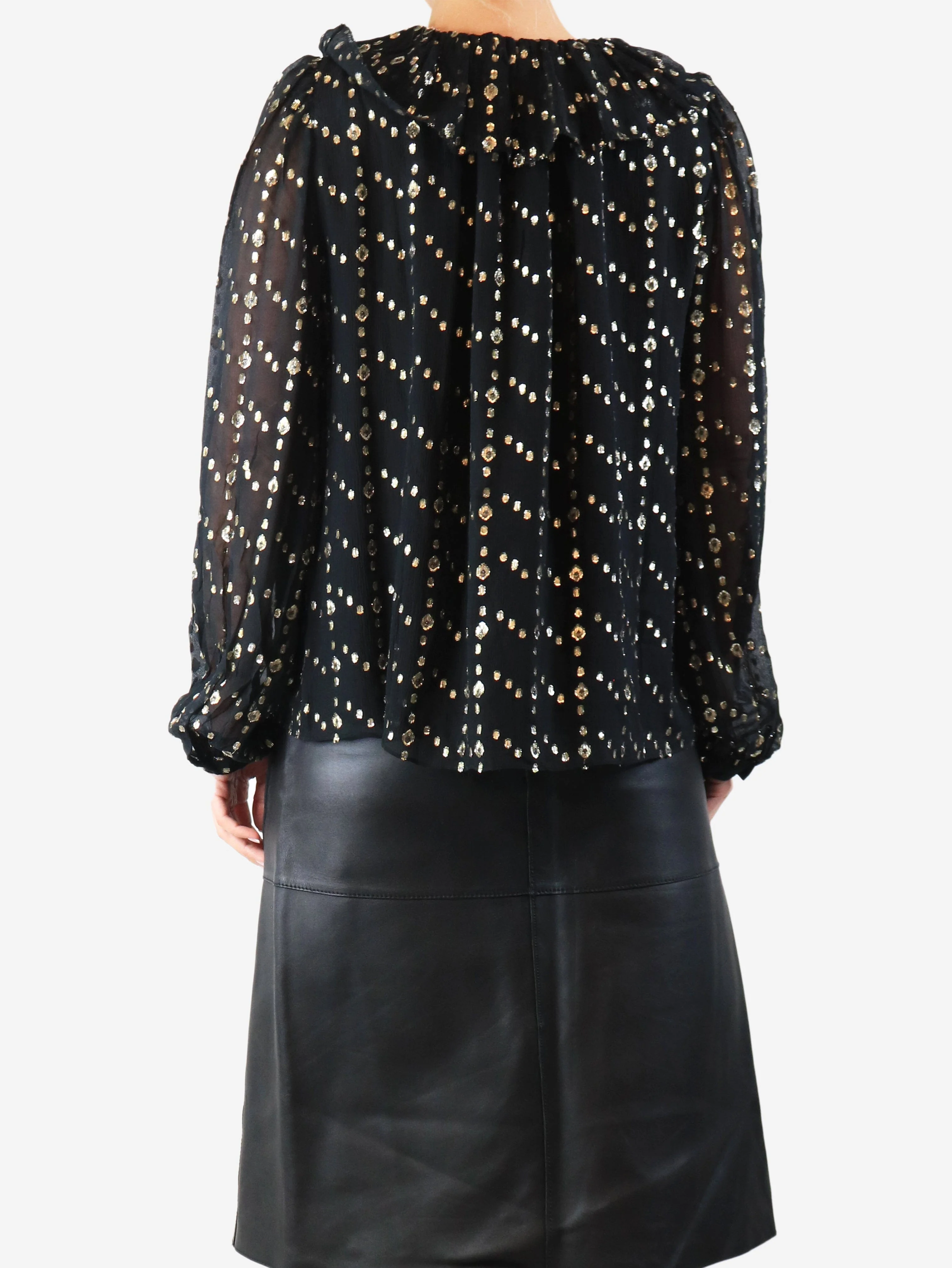 Black Emilie lurex-dot ruffle blouse - size UK 10 - Image 2