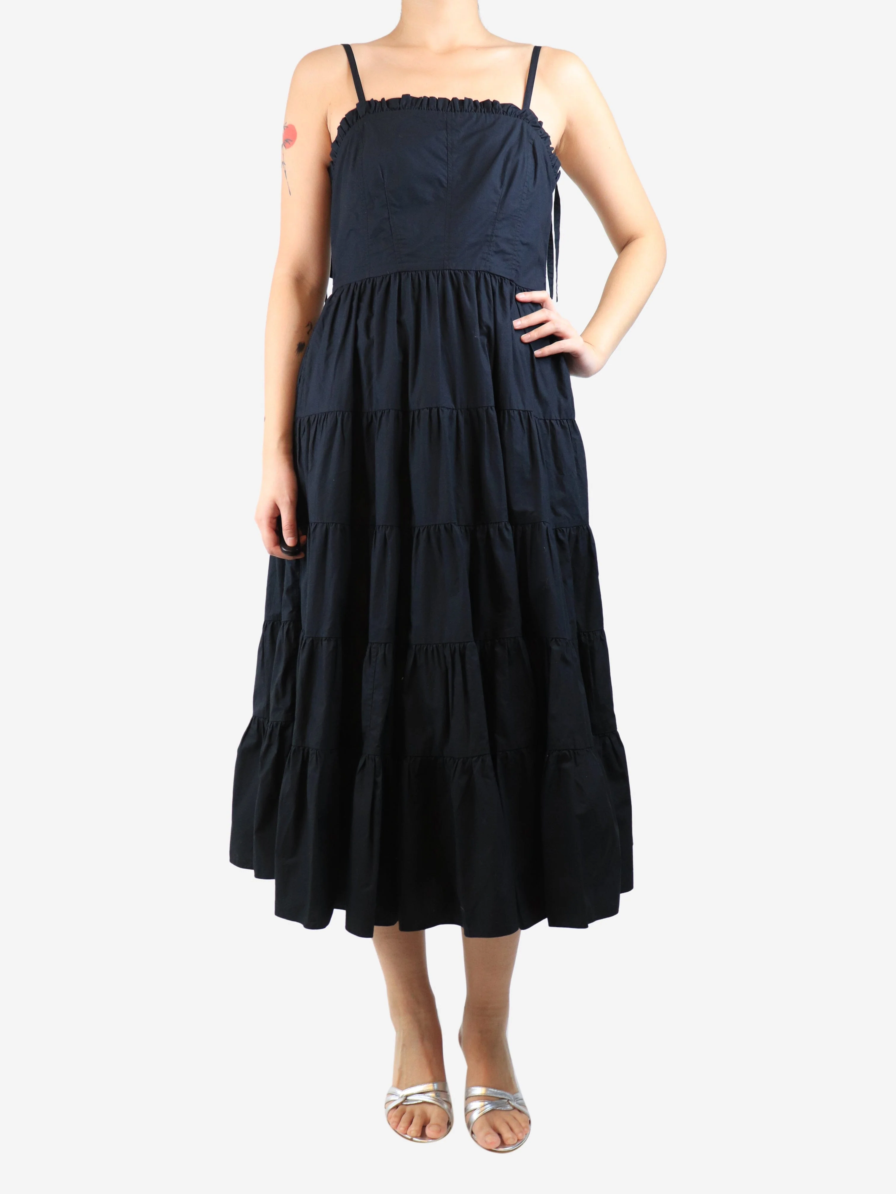Black sleeveless panelled dress - size UK 10