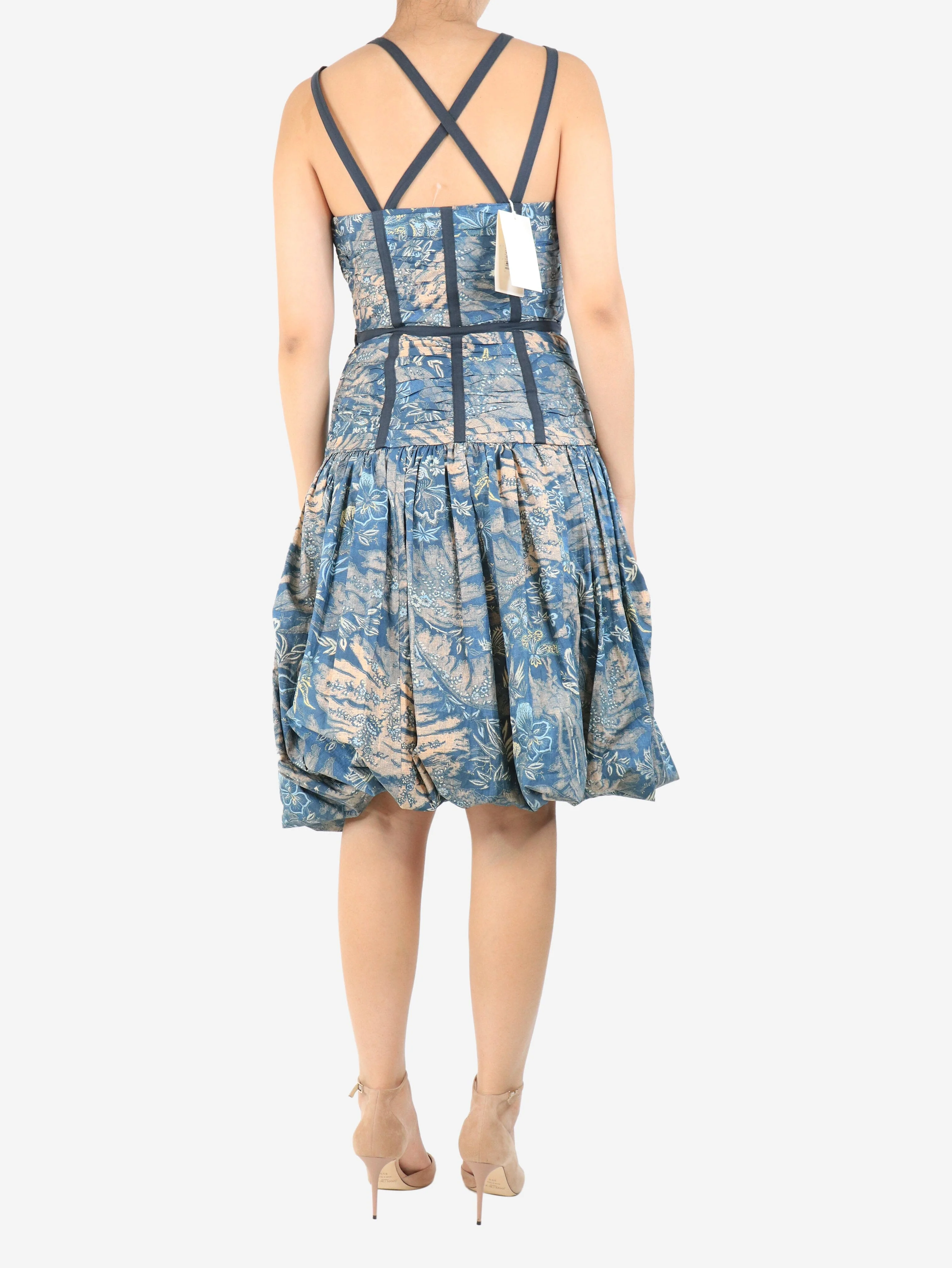 Blue floral midi dress - size UK 10 - Image 2