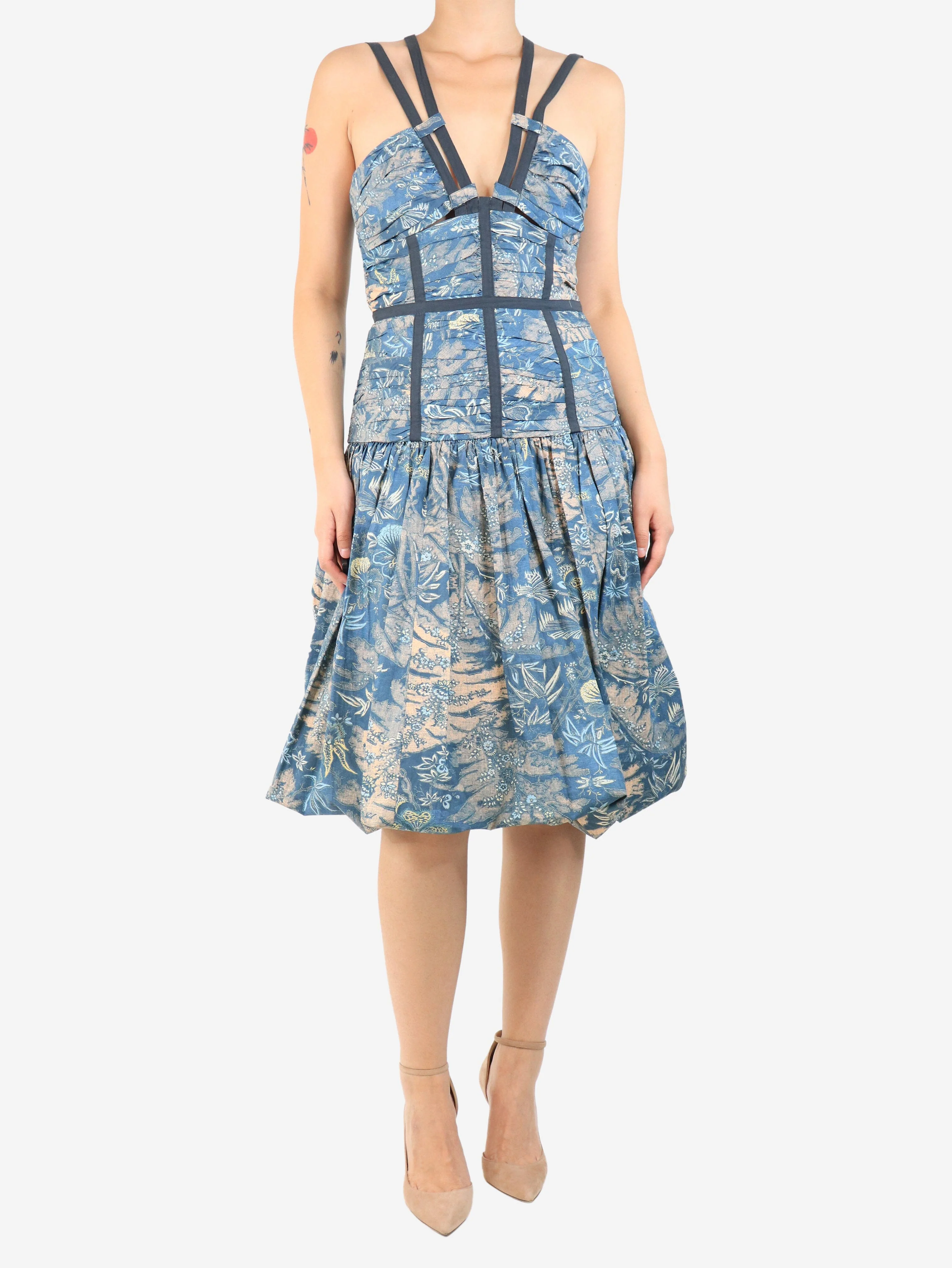 Blue floral midi dress - size UK 10 - Image 3