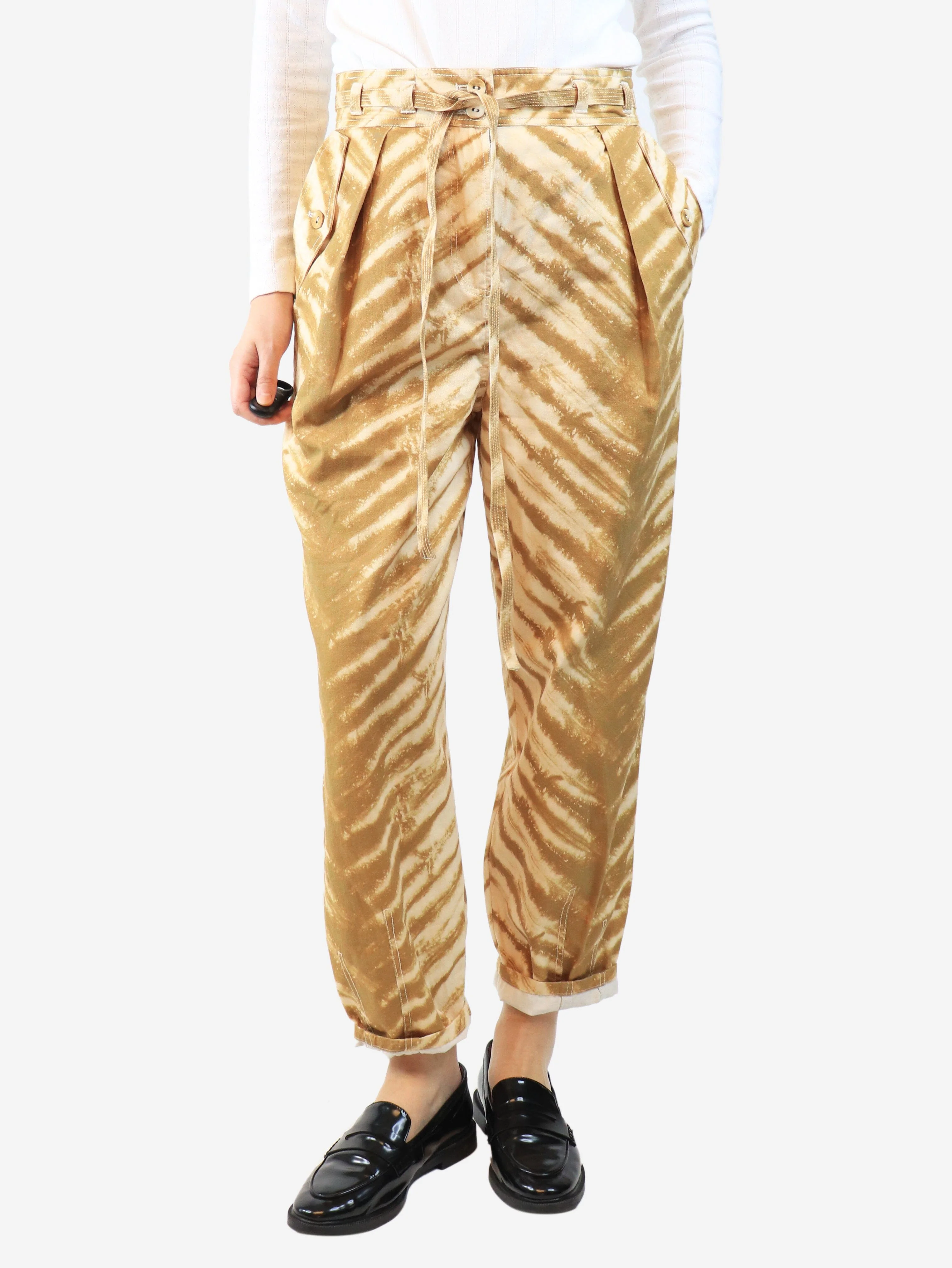 Brown animal print trousers - size UK 10