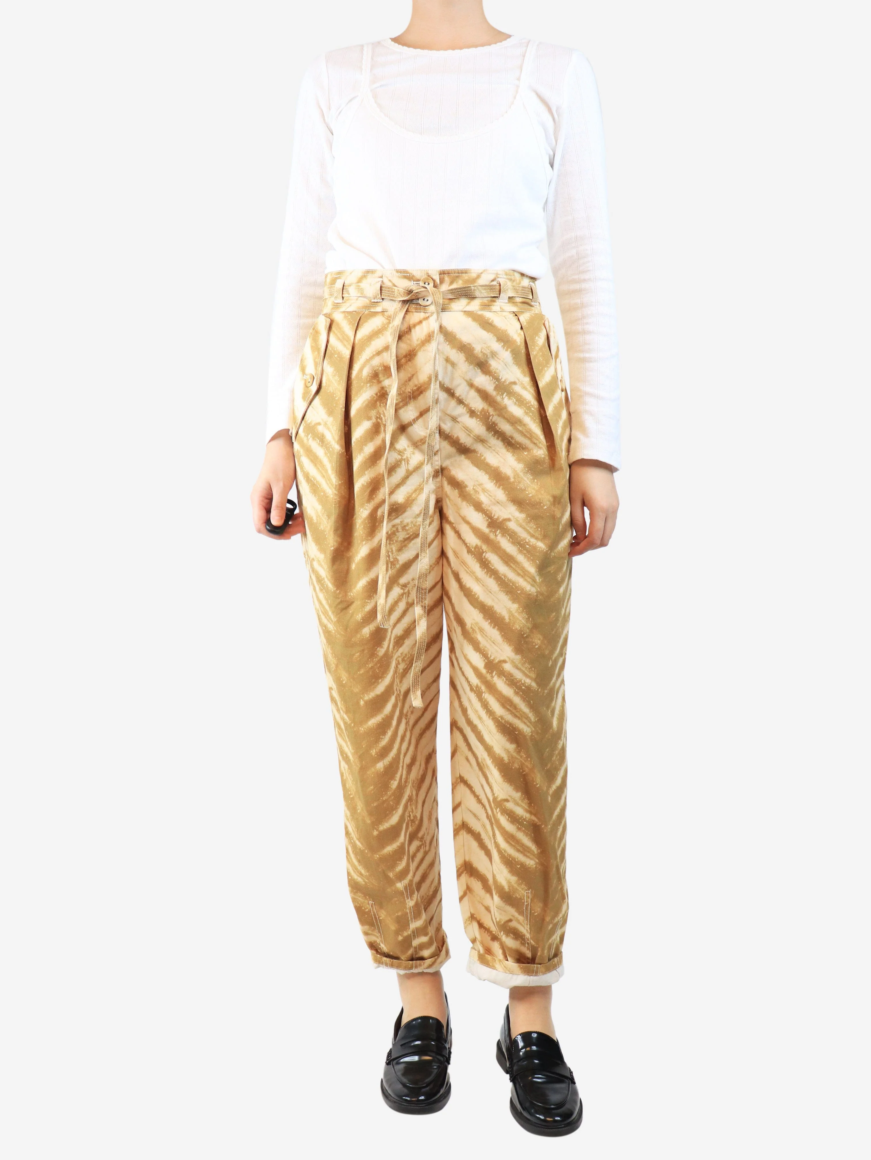 Brown animal print trousers - size UK 10 - Image 2