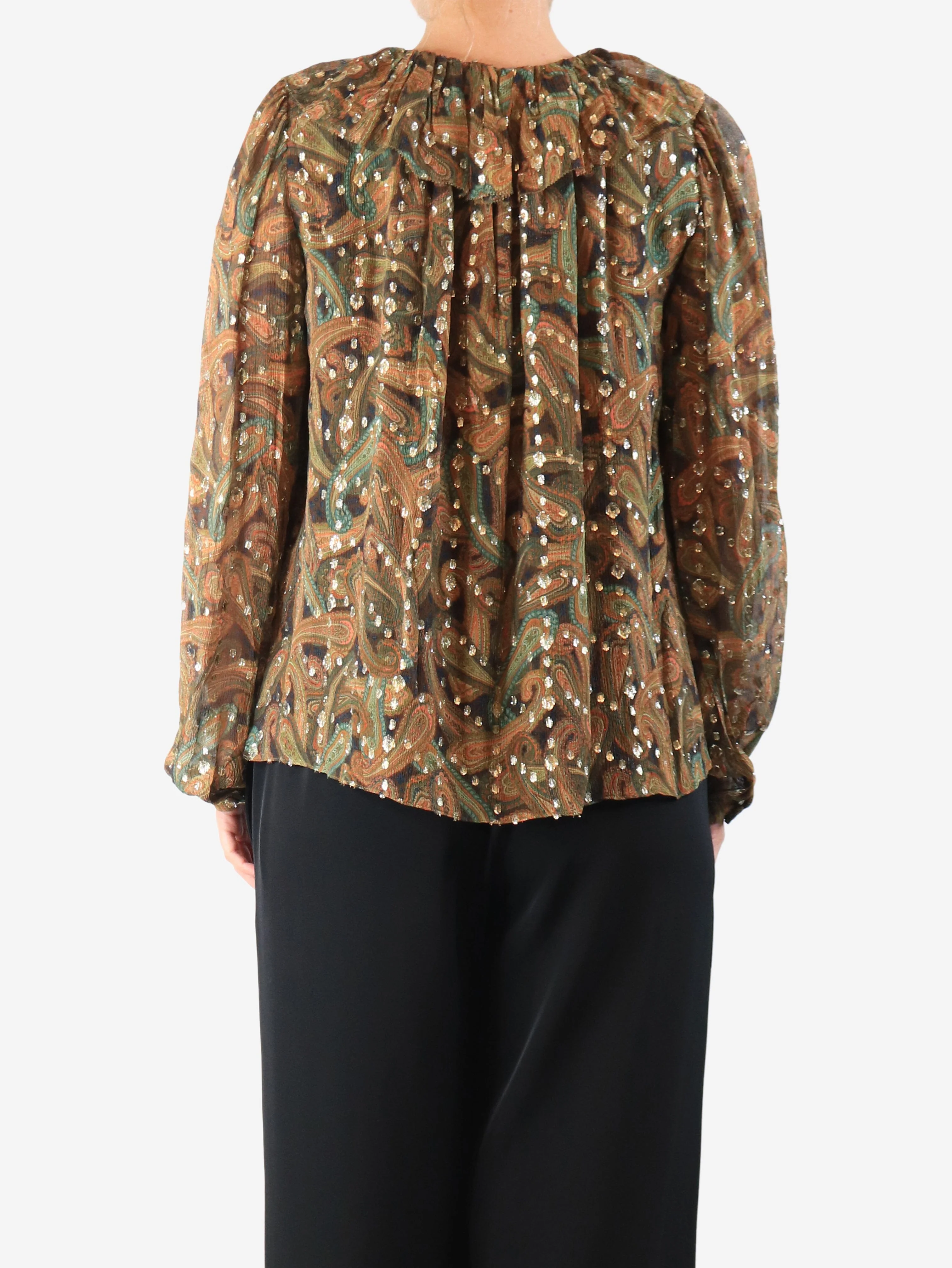 Brown Emilie paisley ruffle blouse - size UK 10 - Image 2