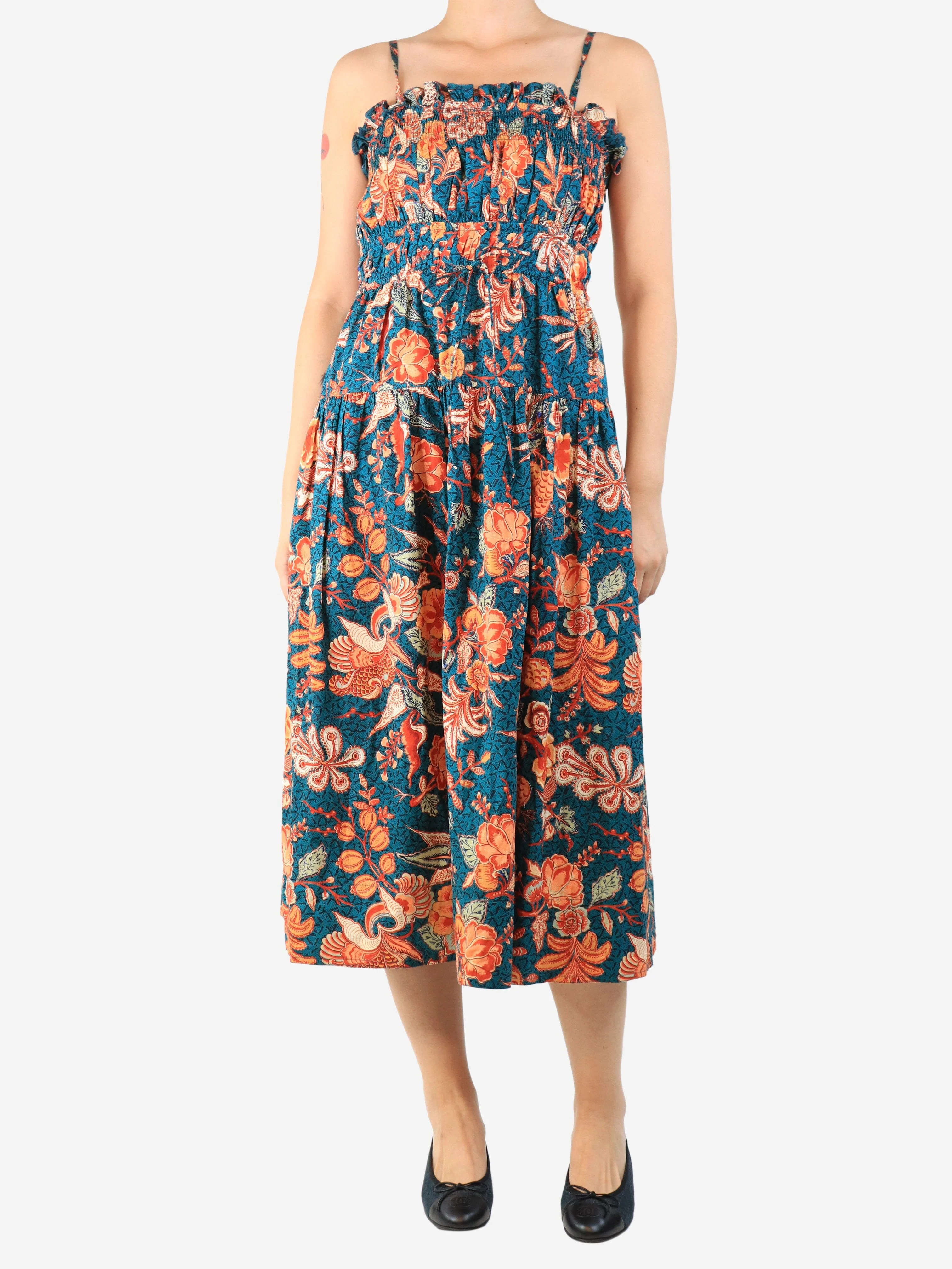 Multicolour floral printed midi dress - size UK 10
