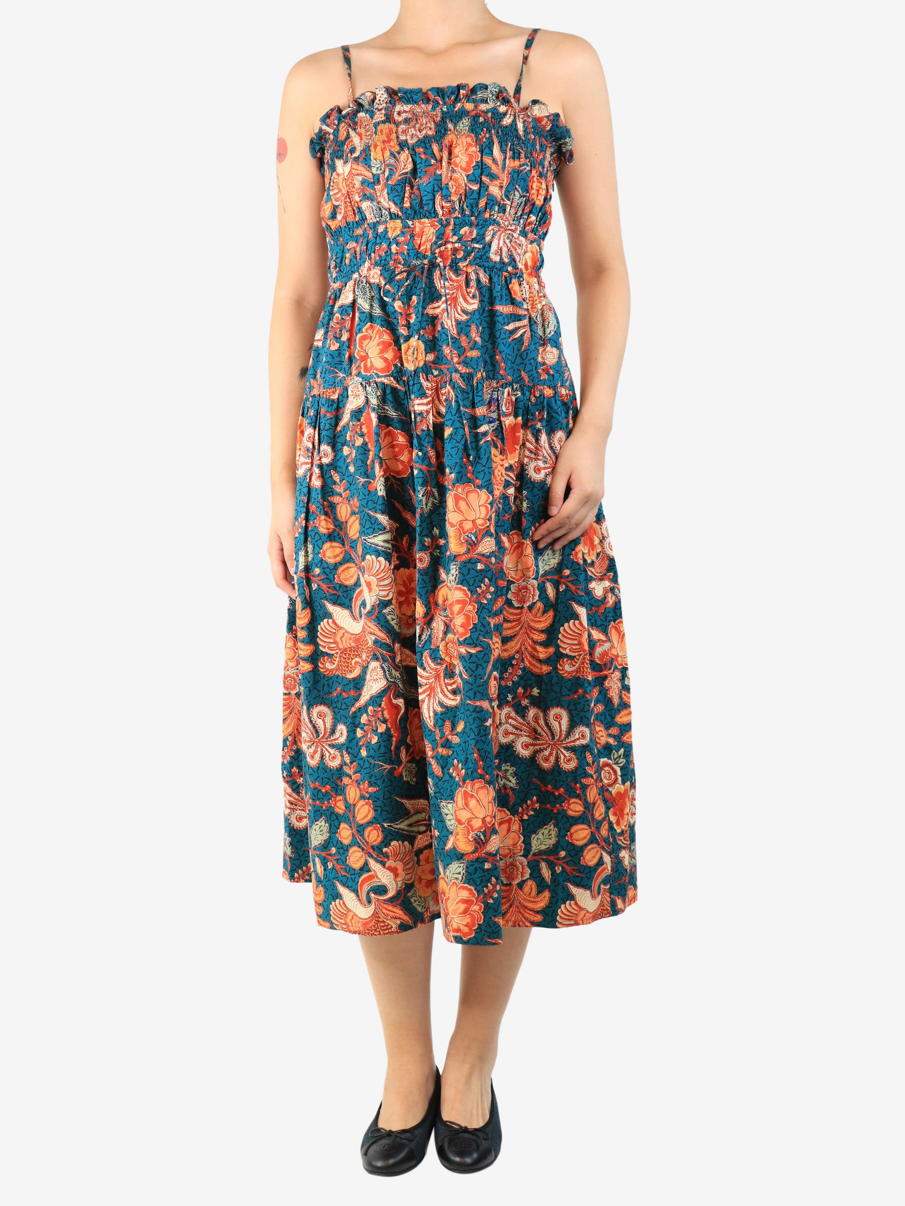 Multicolour floral printed midi dress - size UK 10 - Image 3