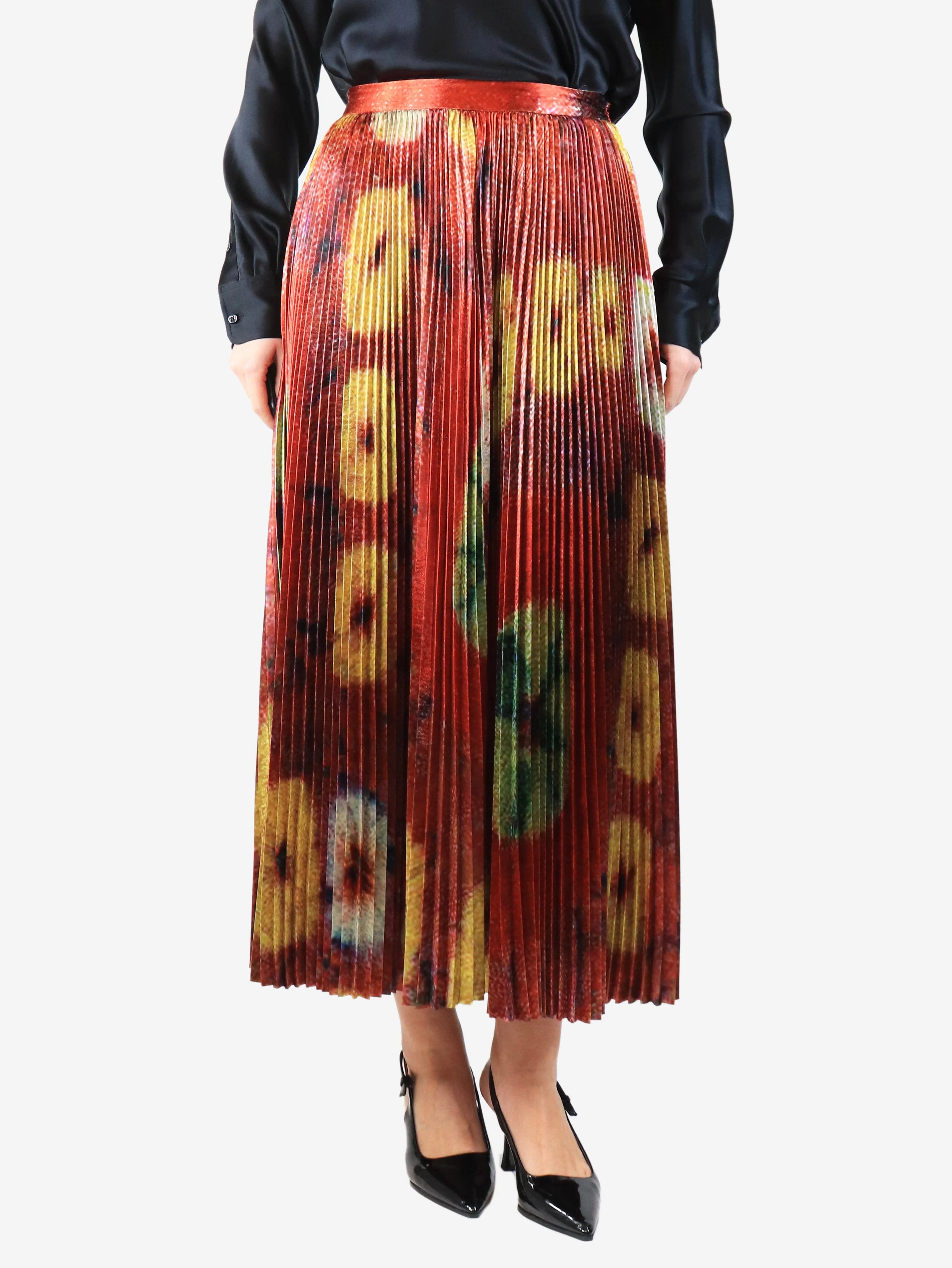 Multicolour pleated midi skirt - size UK 8