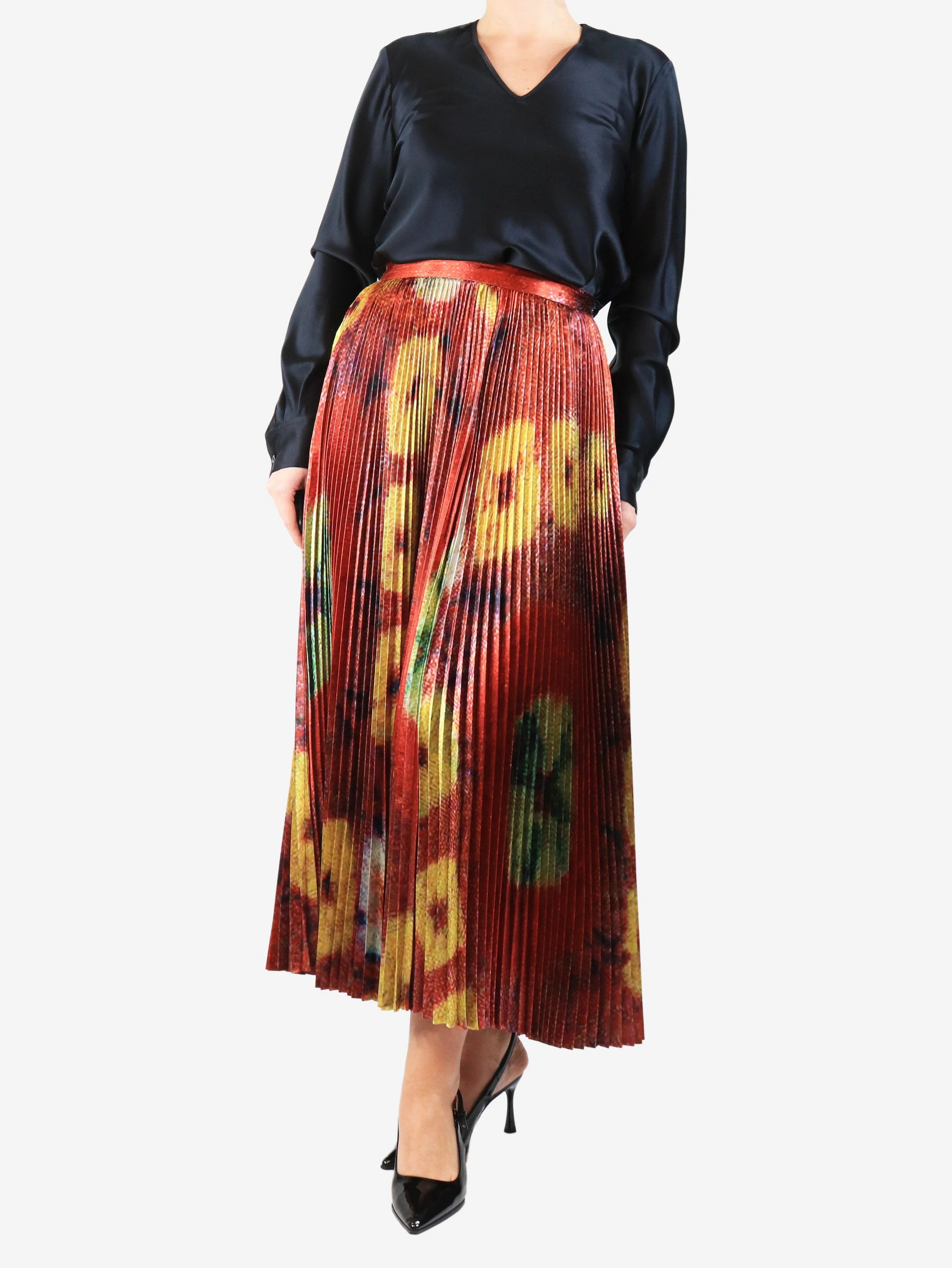 Multicolour pleated midi skirt - size UK 8 - Image 2