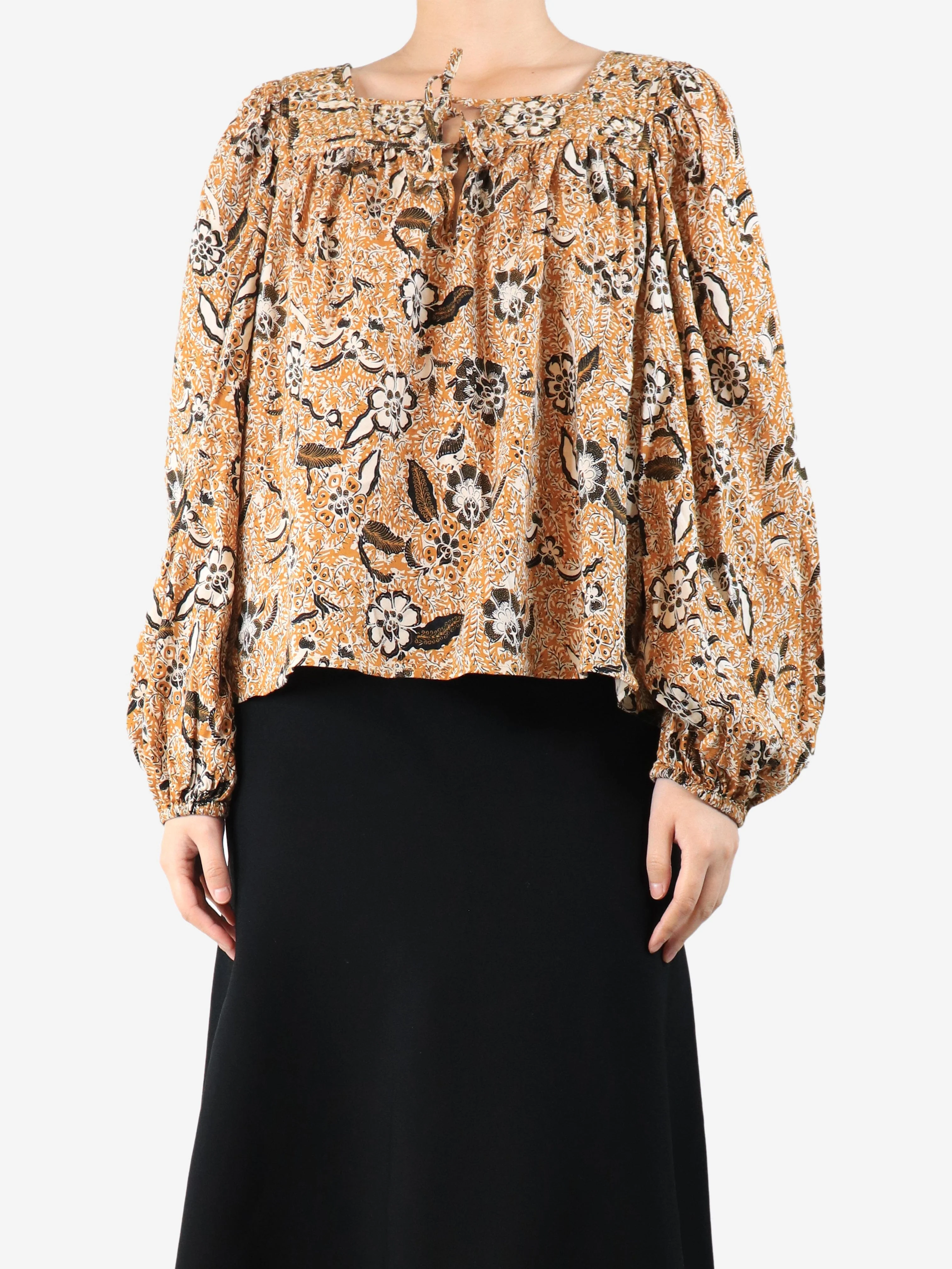 Orange floral printed blouse - size UK 14