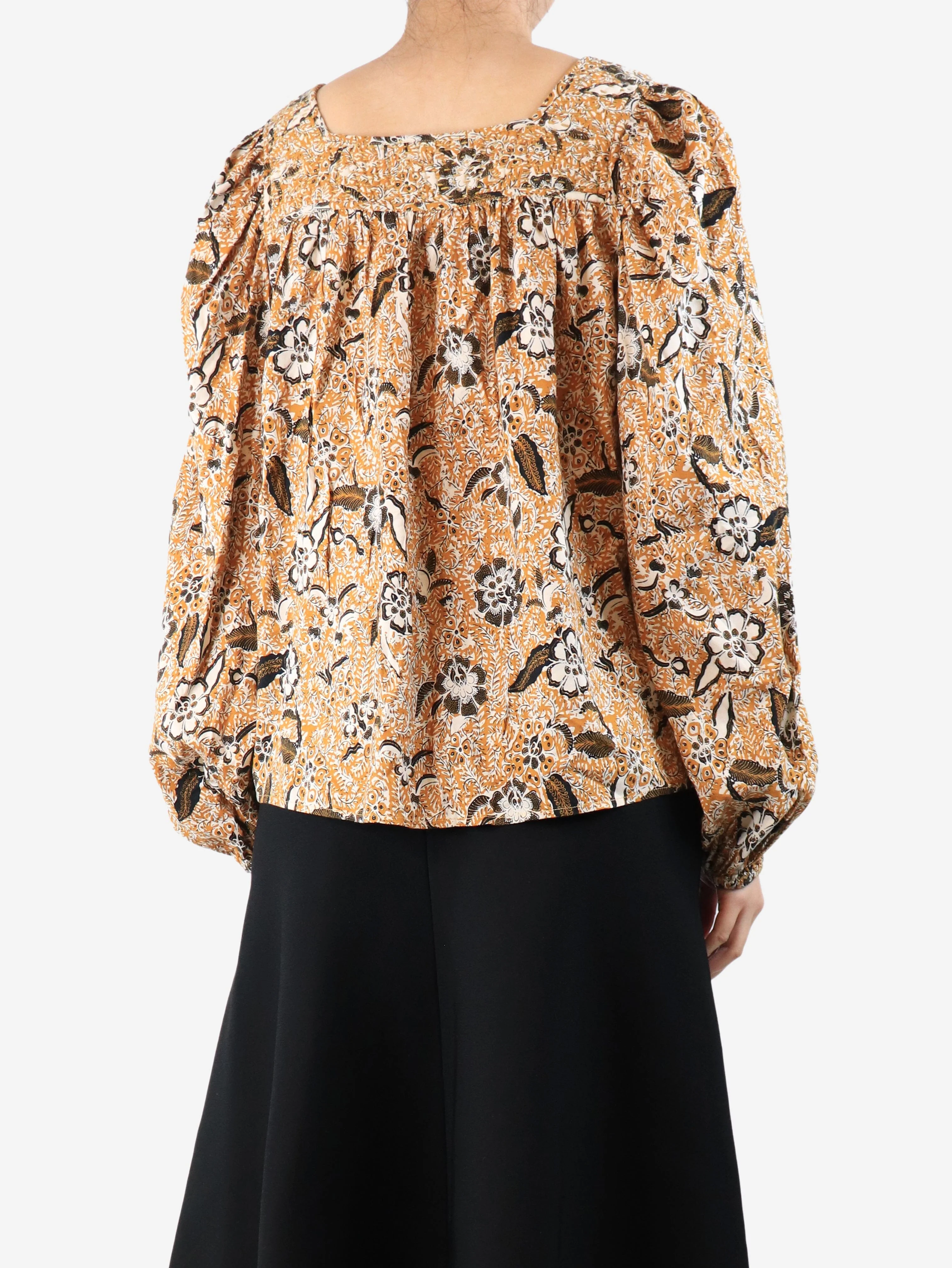 Orange floral printed blouse - size UK 14 - Image 2