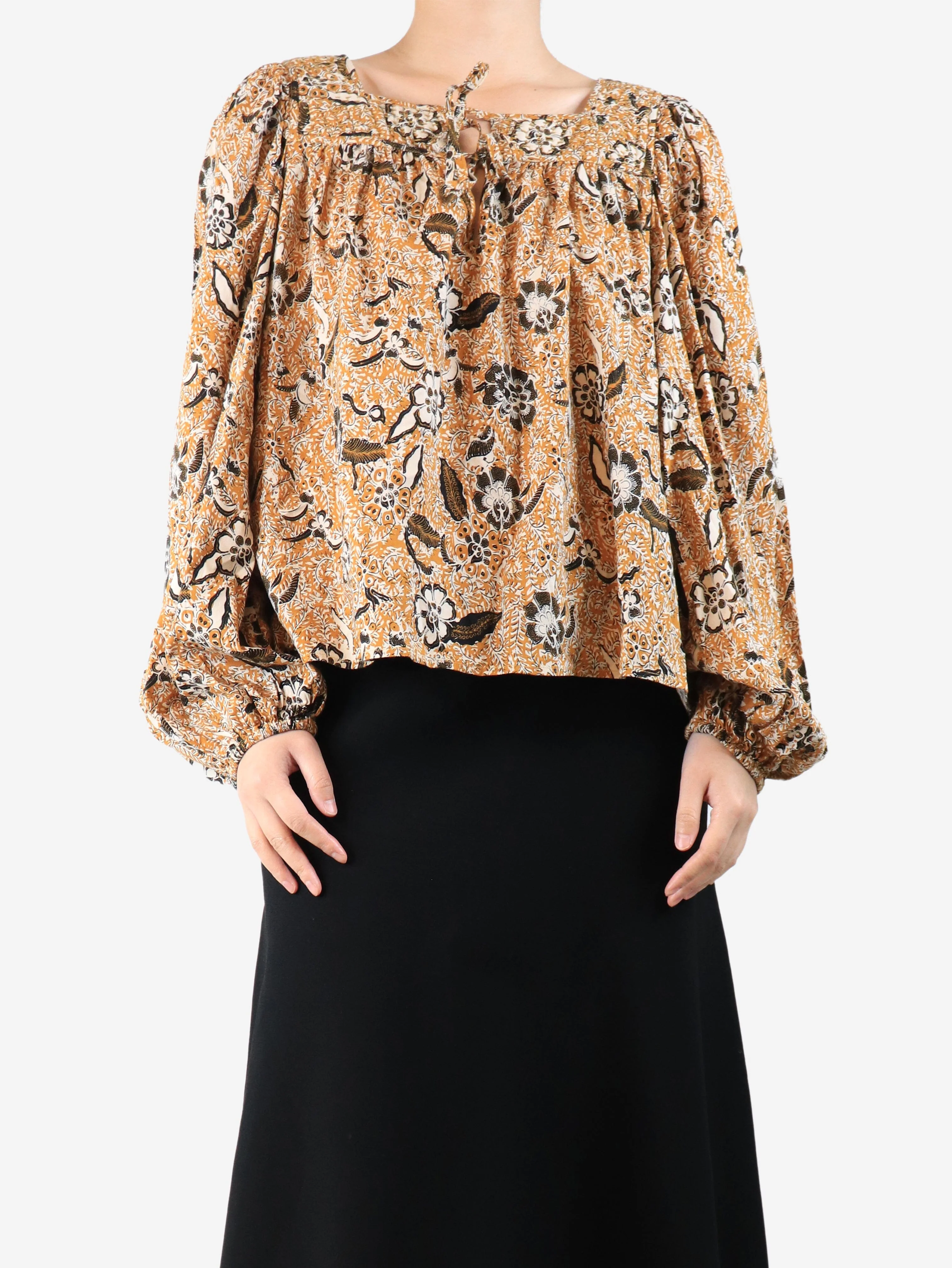Orange floral printed blouse - size UK 14 - Image 3