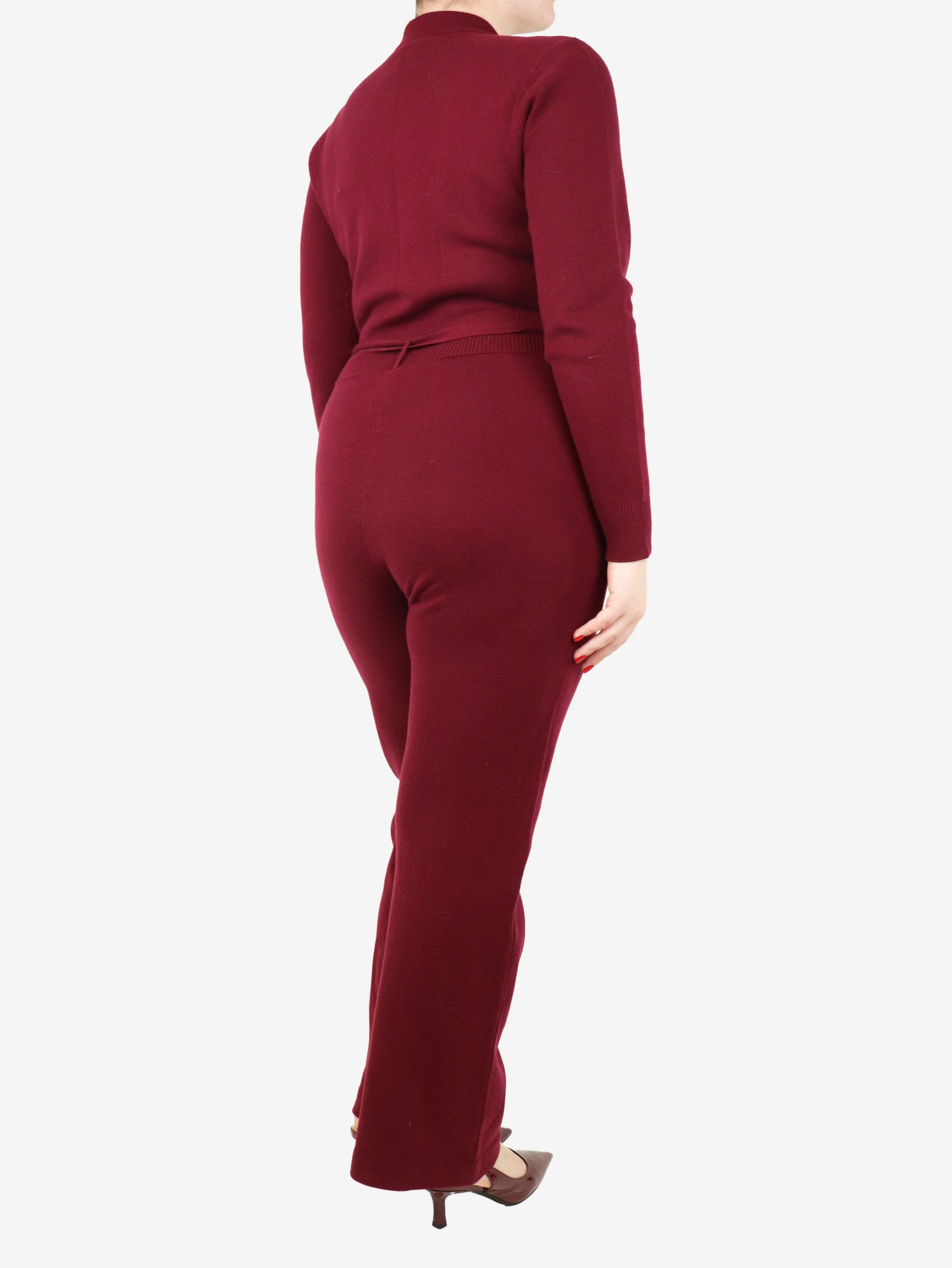 Dark red belted knit jumpsuit - size L - Image 2