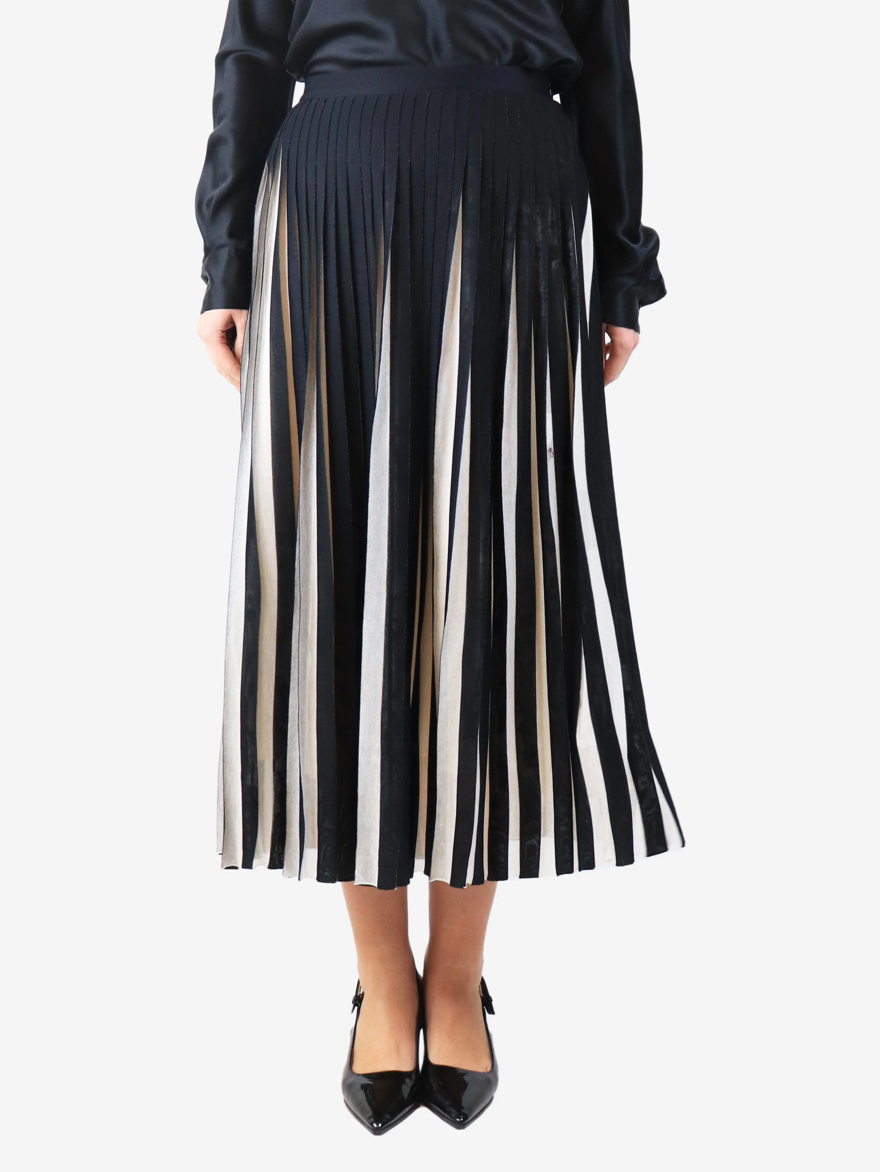 Black and neutral two-tone pleated midi skirt - size L