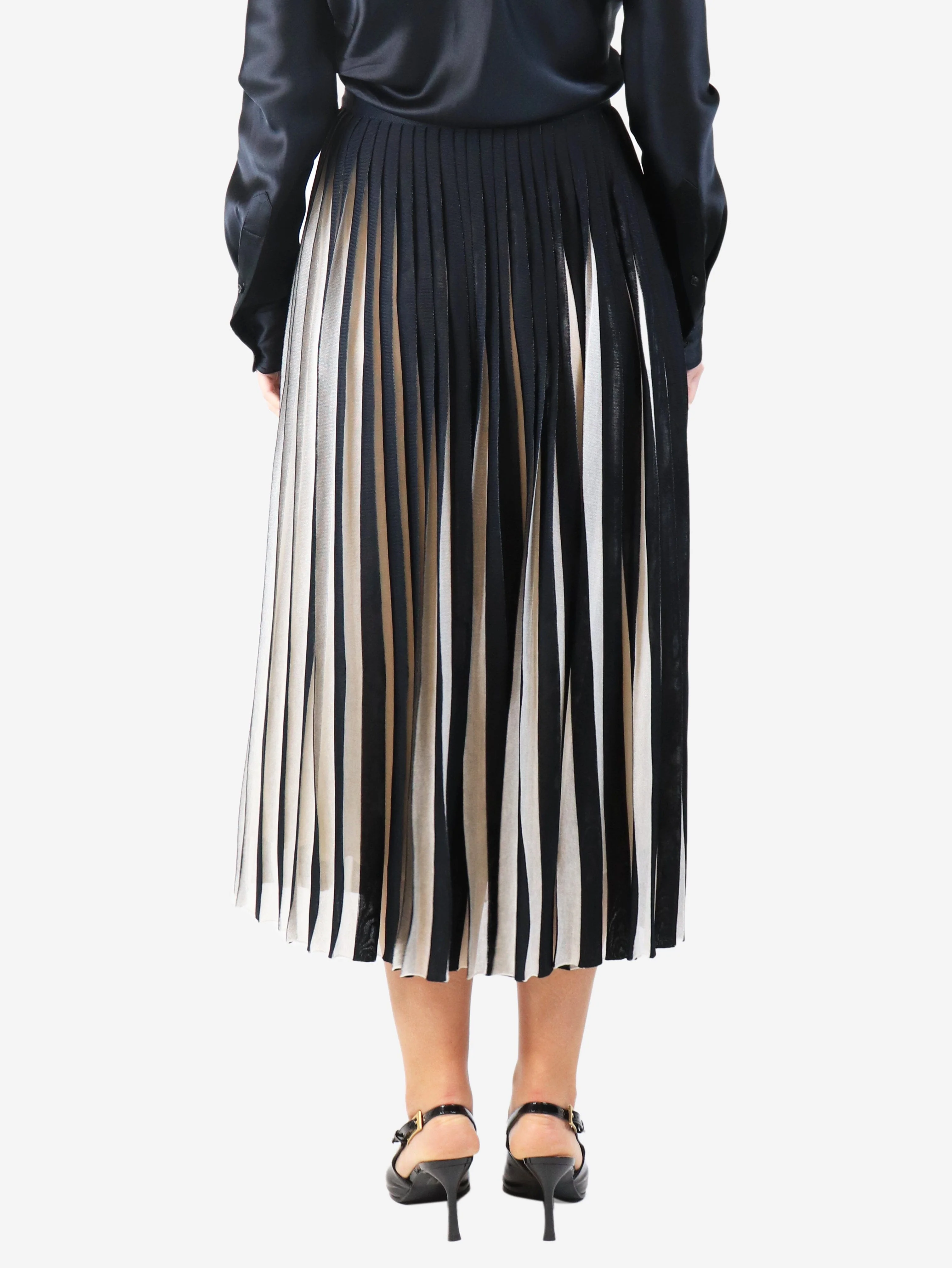 Black and neutral two-tone pleated midi skirt - size L - Image 3