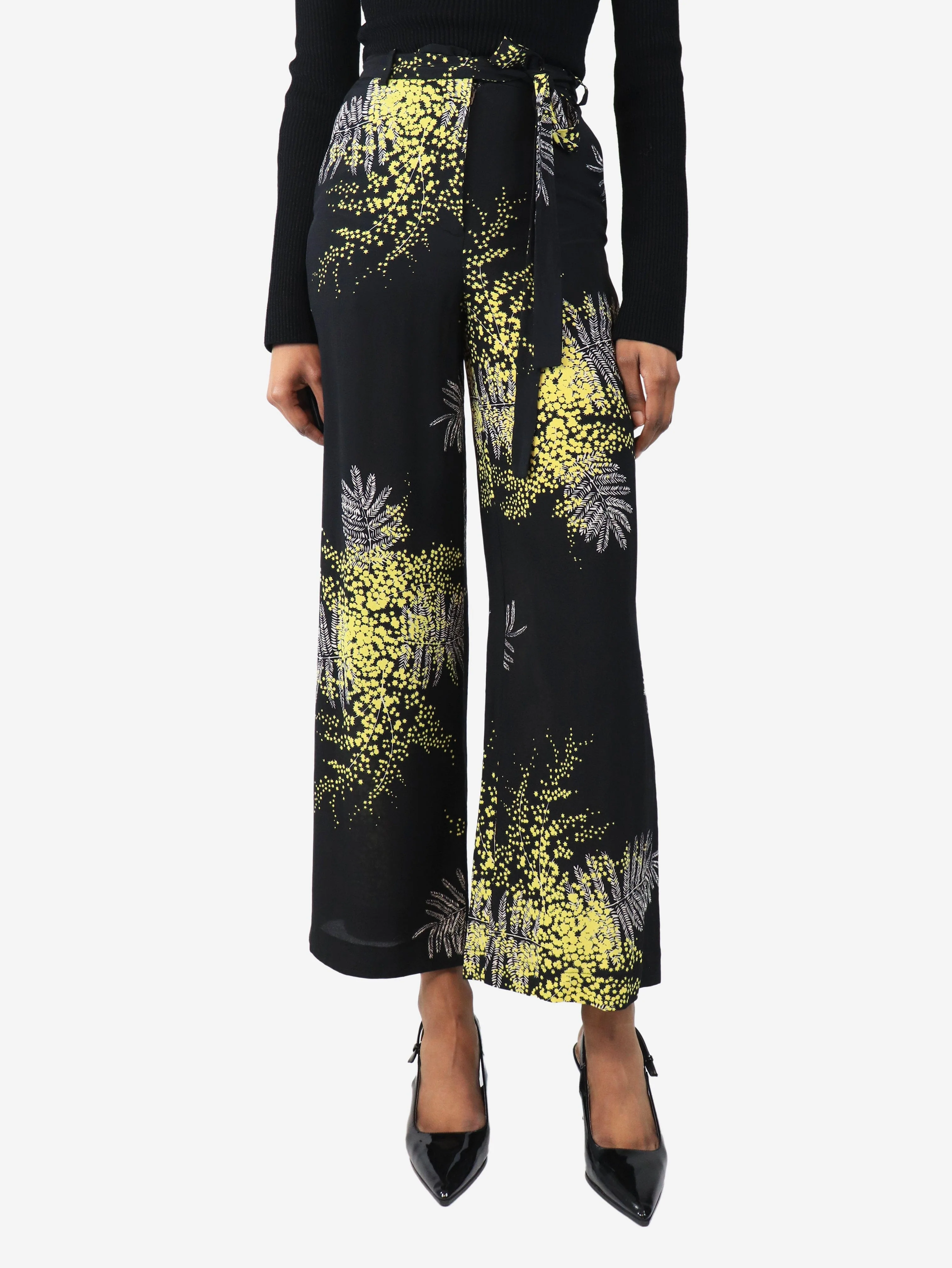 Black and yellow floral culottes - size UK 4
