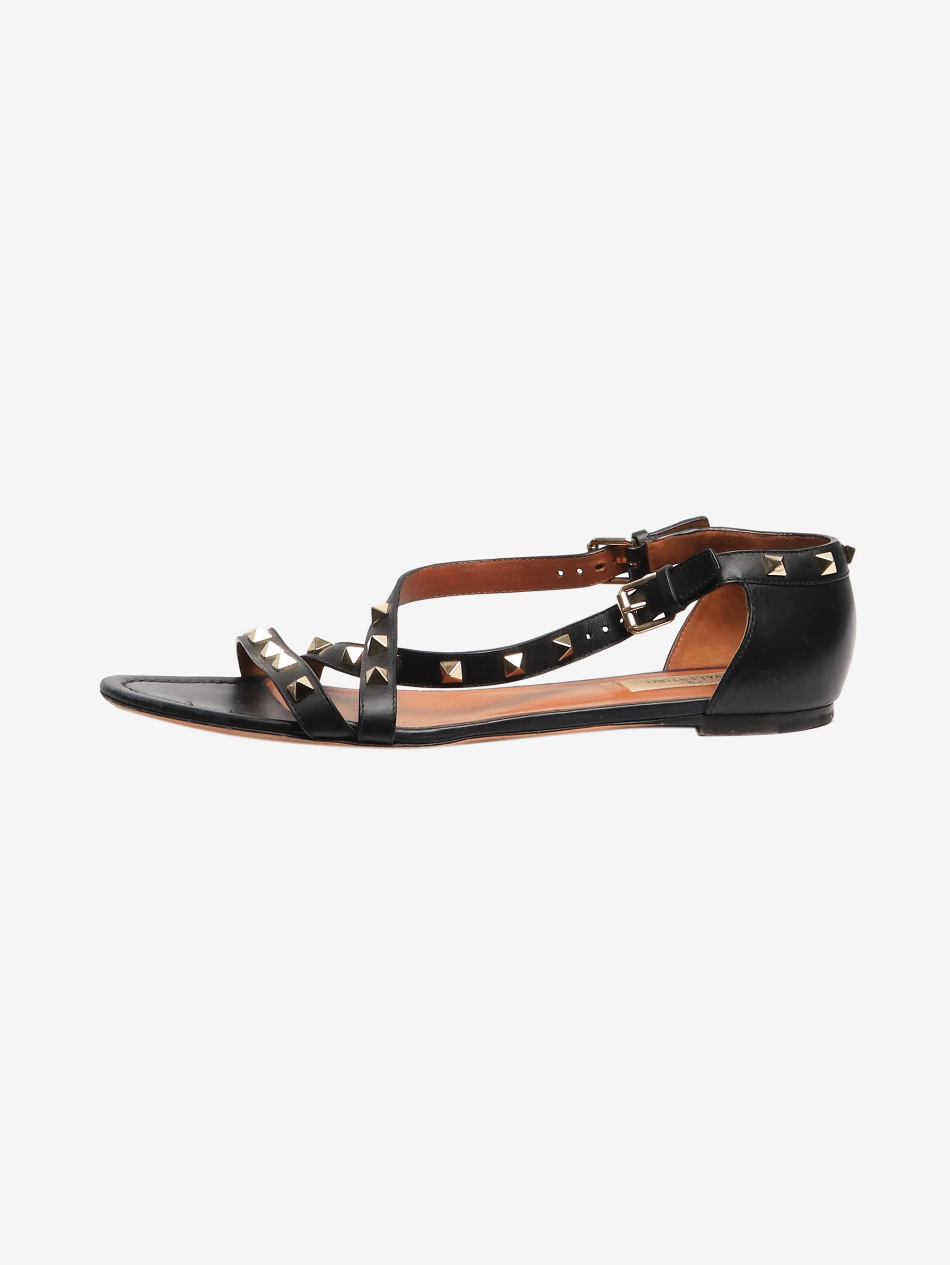 Black Rockstud leather flat sandals - size EU 41