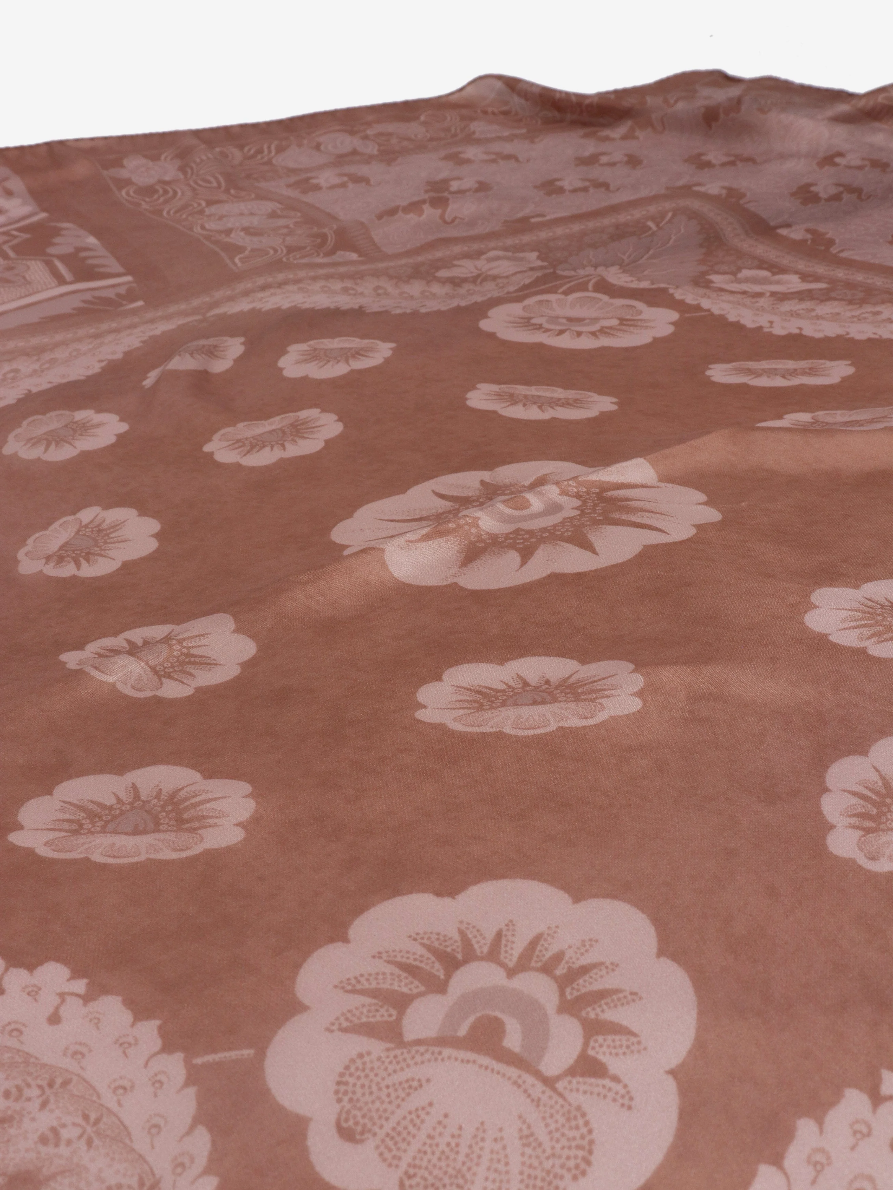 Brown floral silk scarf - Image 3