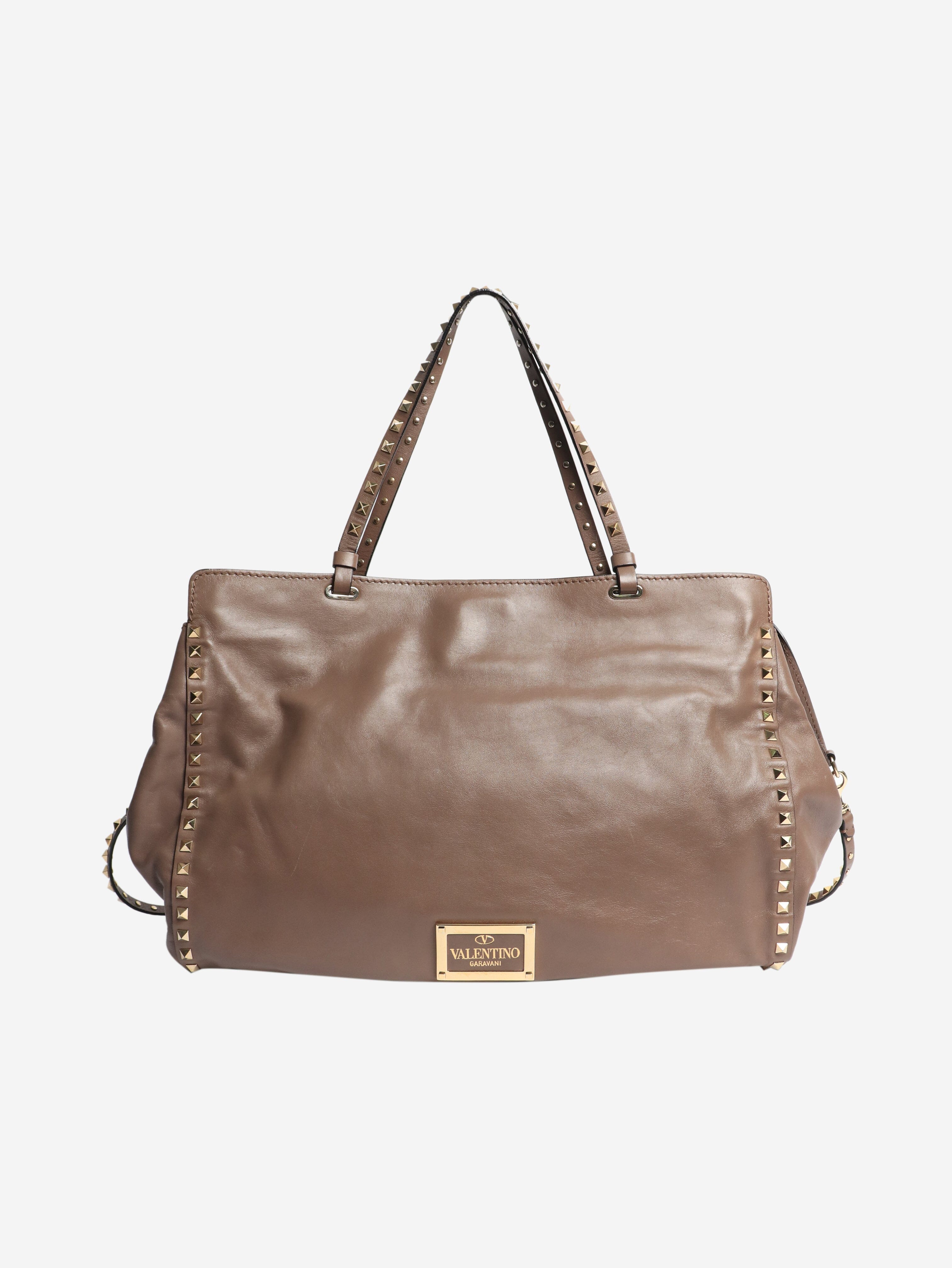 Brown rockstud leather tote bag - Image 2