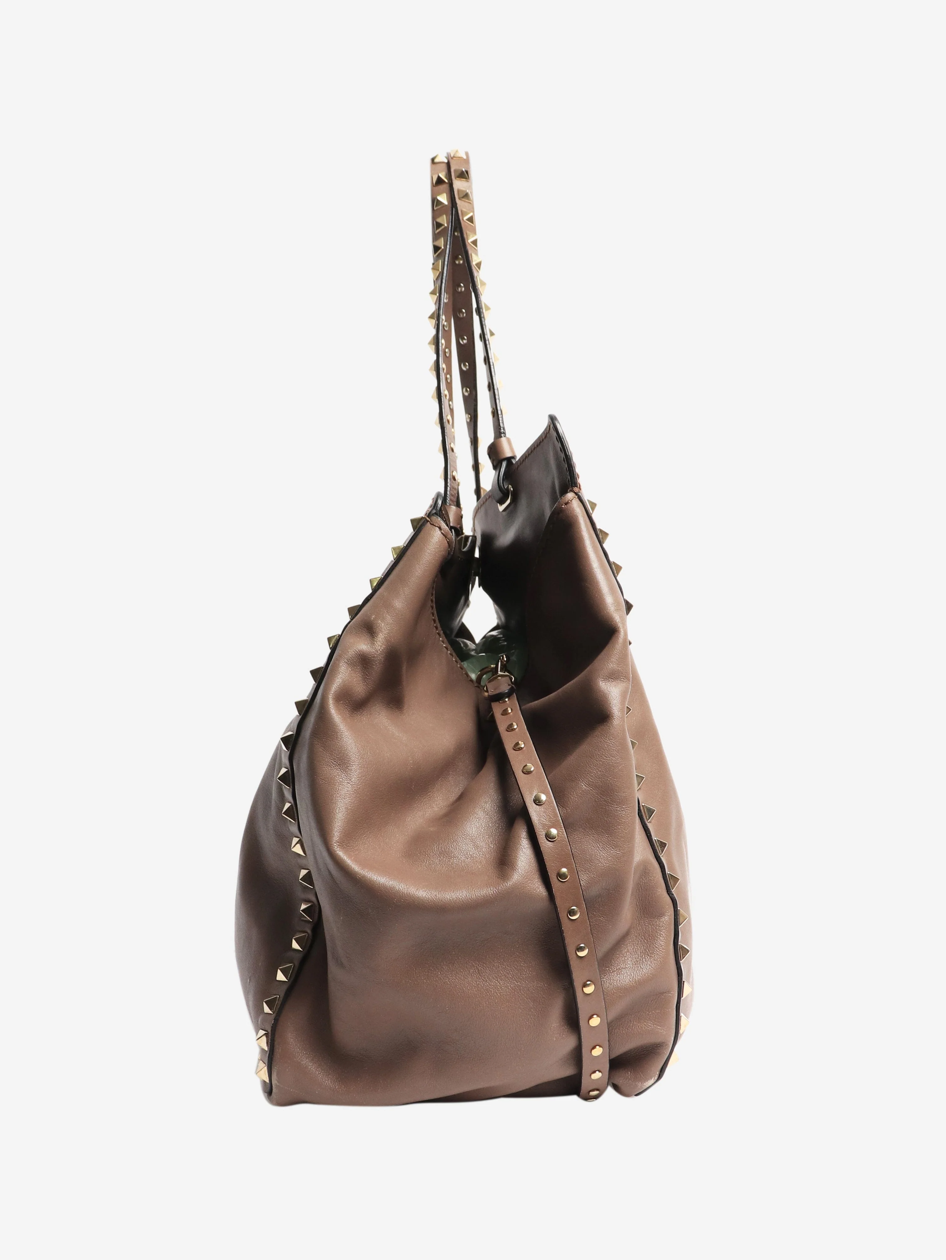 Brown rockstud leather tote bag - Image 3