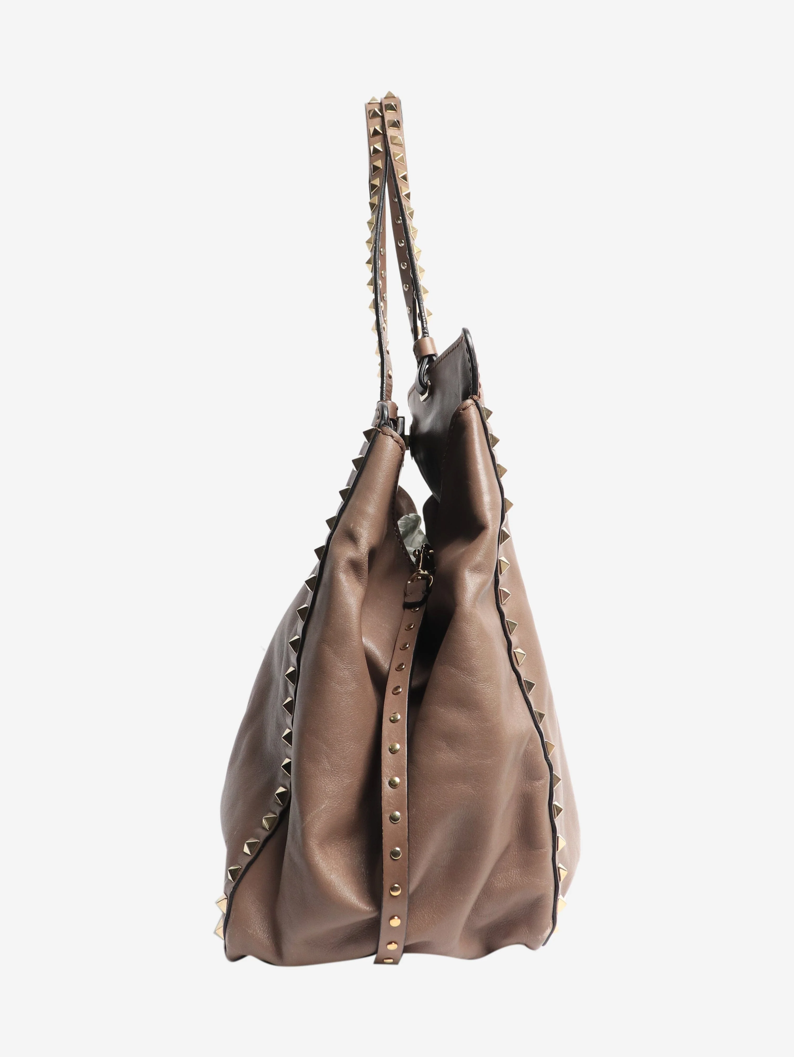 Brown rockstud leather tote bag - Image 4