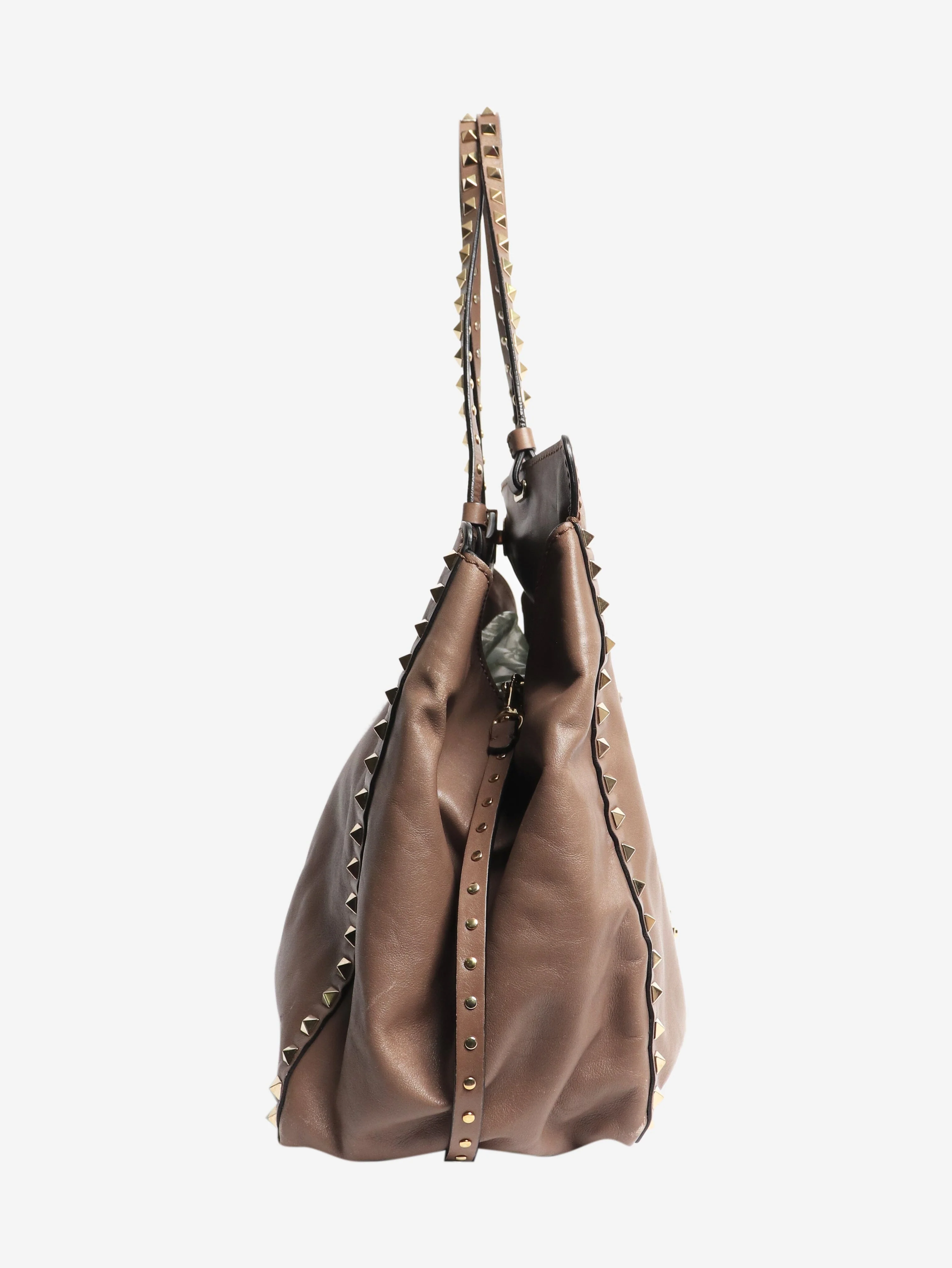 Brown rockstud leather tote bag - Image 5