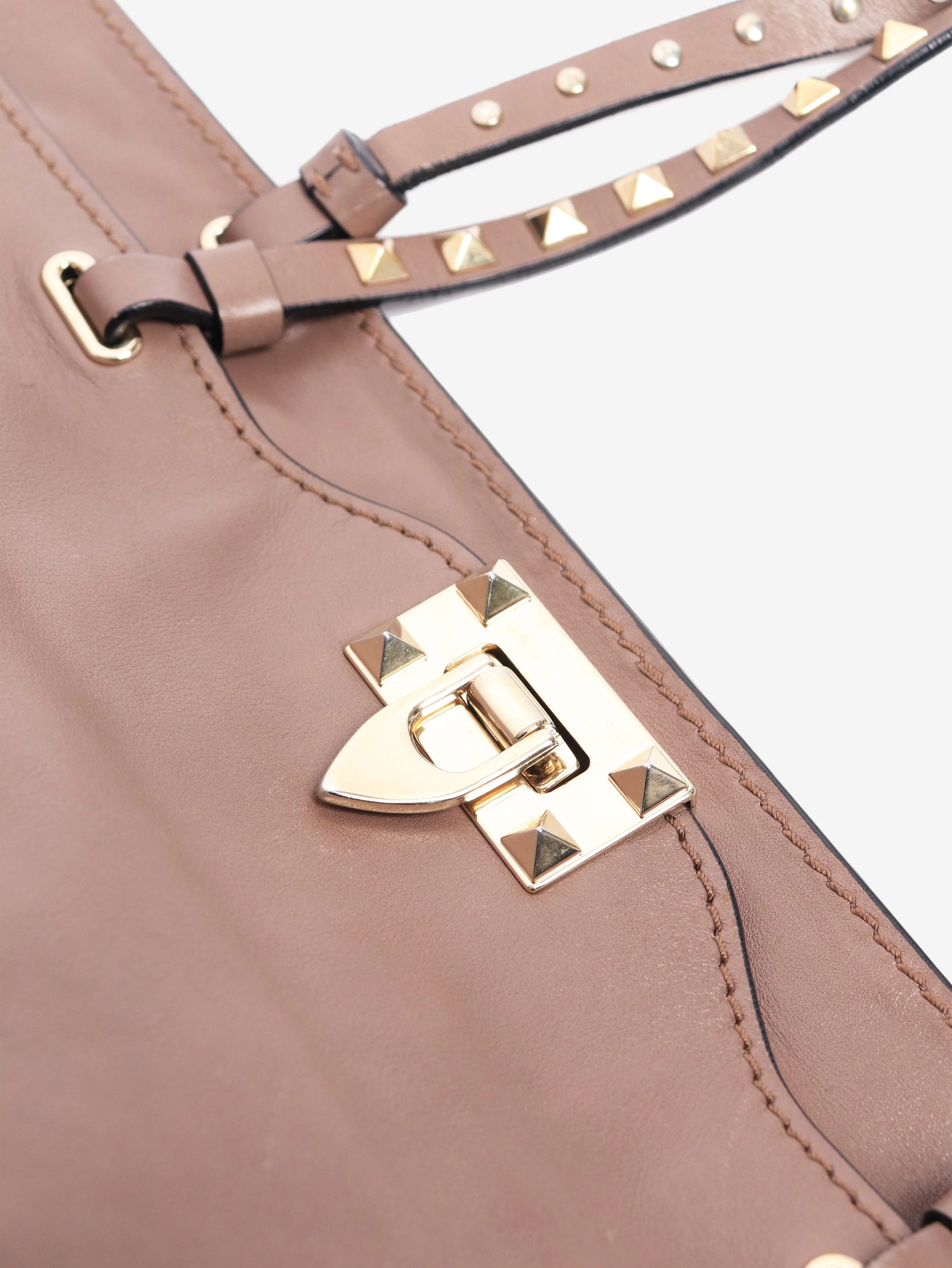 Brown rockstud leather tote bag - Image 6