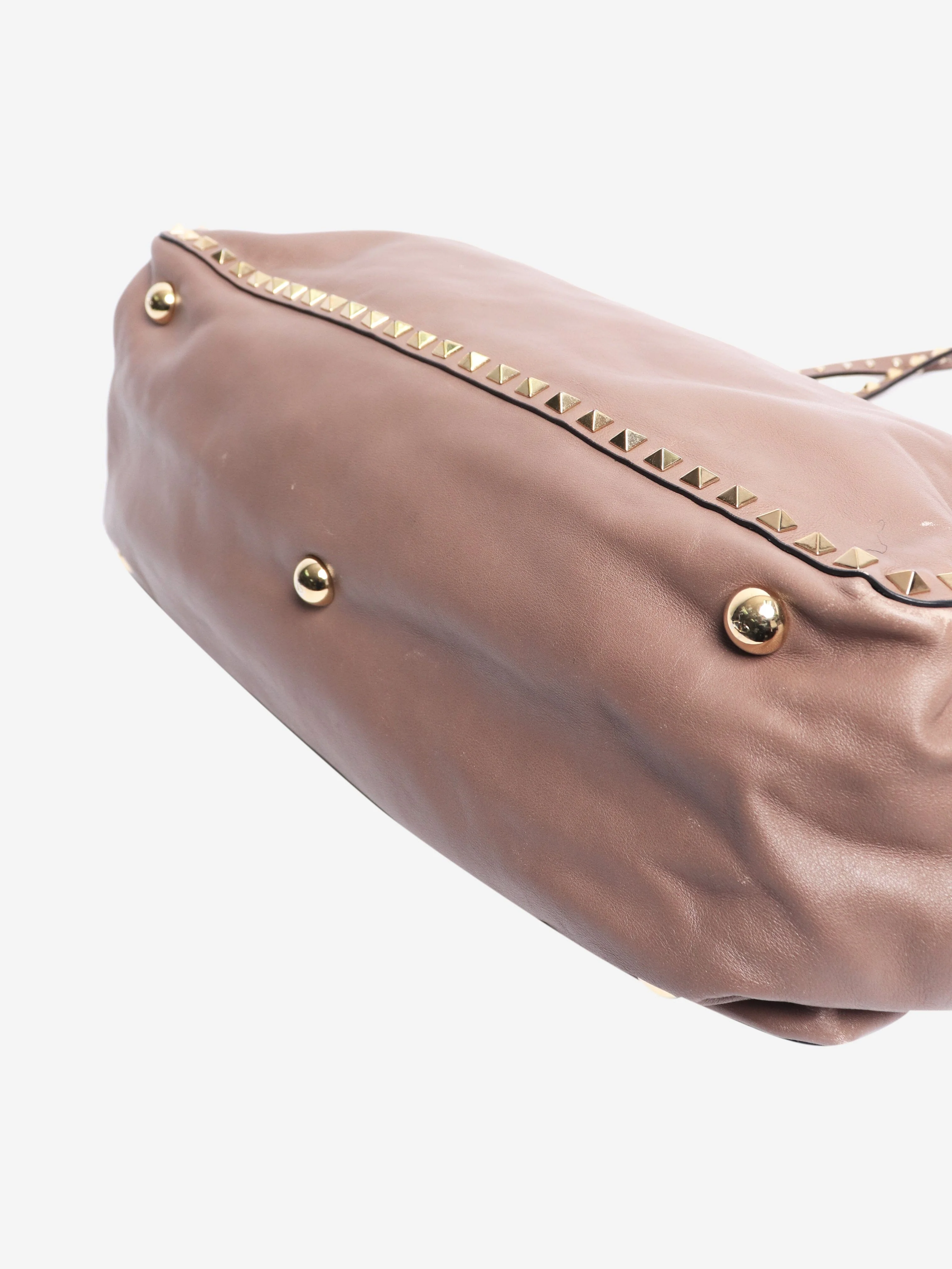 Brown rockstud leather tote bag - Image 8