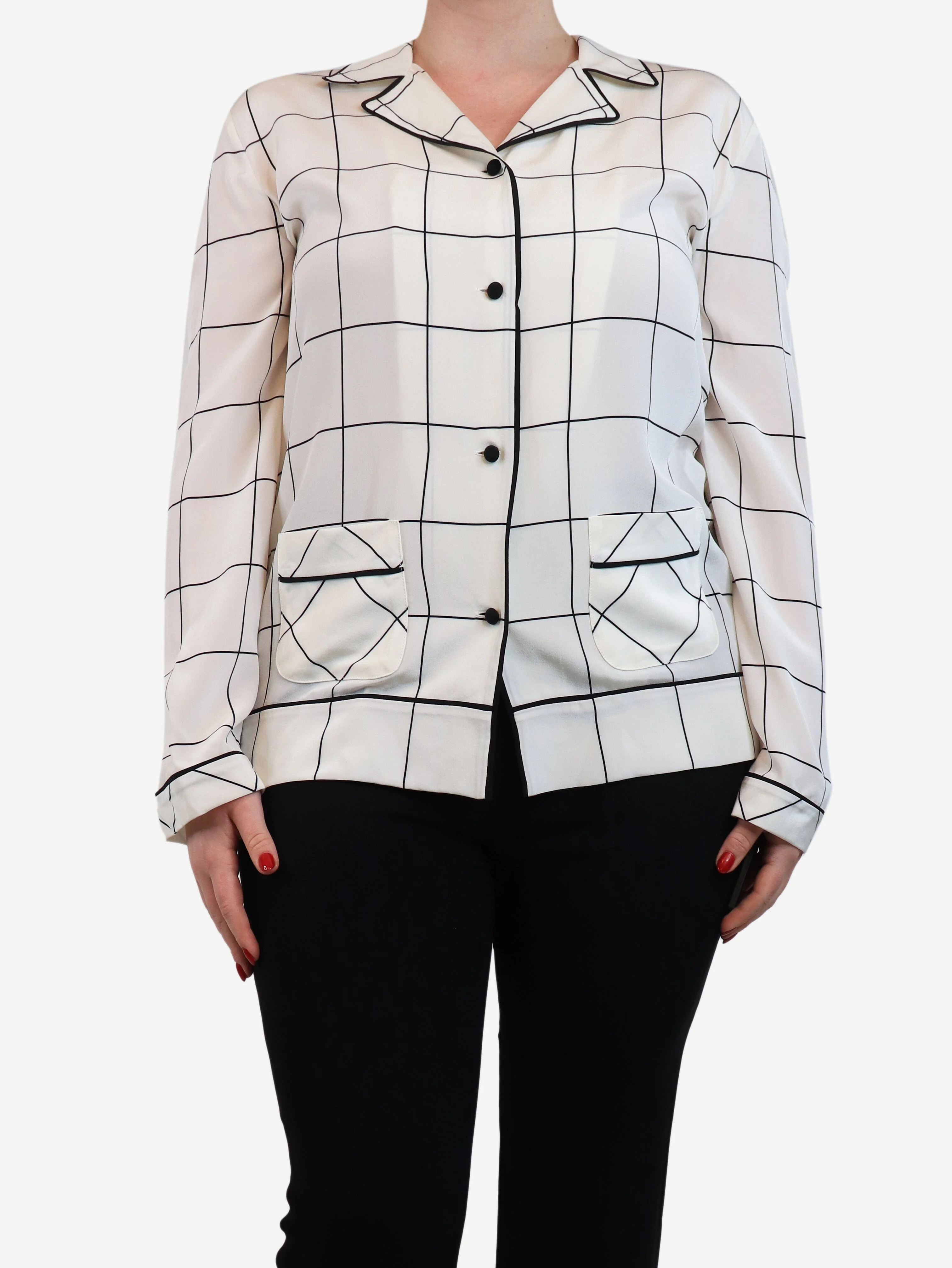 Cream grid checkered pocket shirt - size L