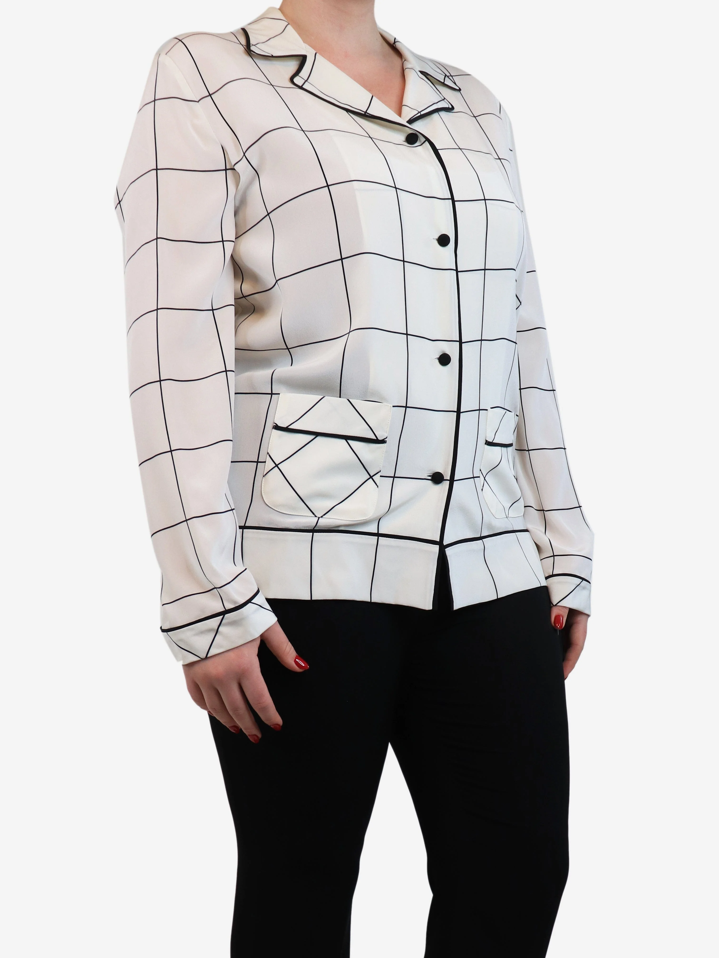 Cream grid checkered pocket shirt - size L - Image 3
