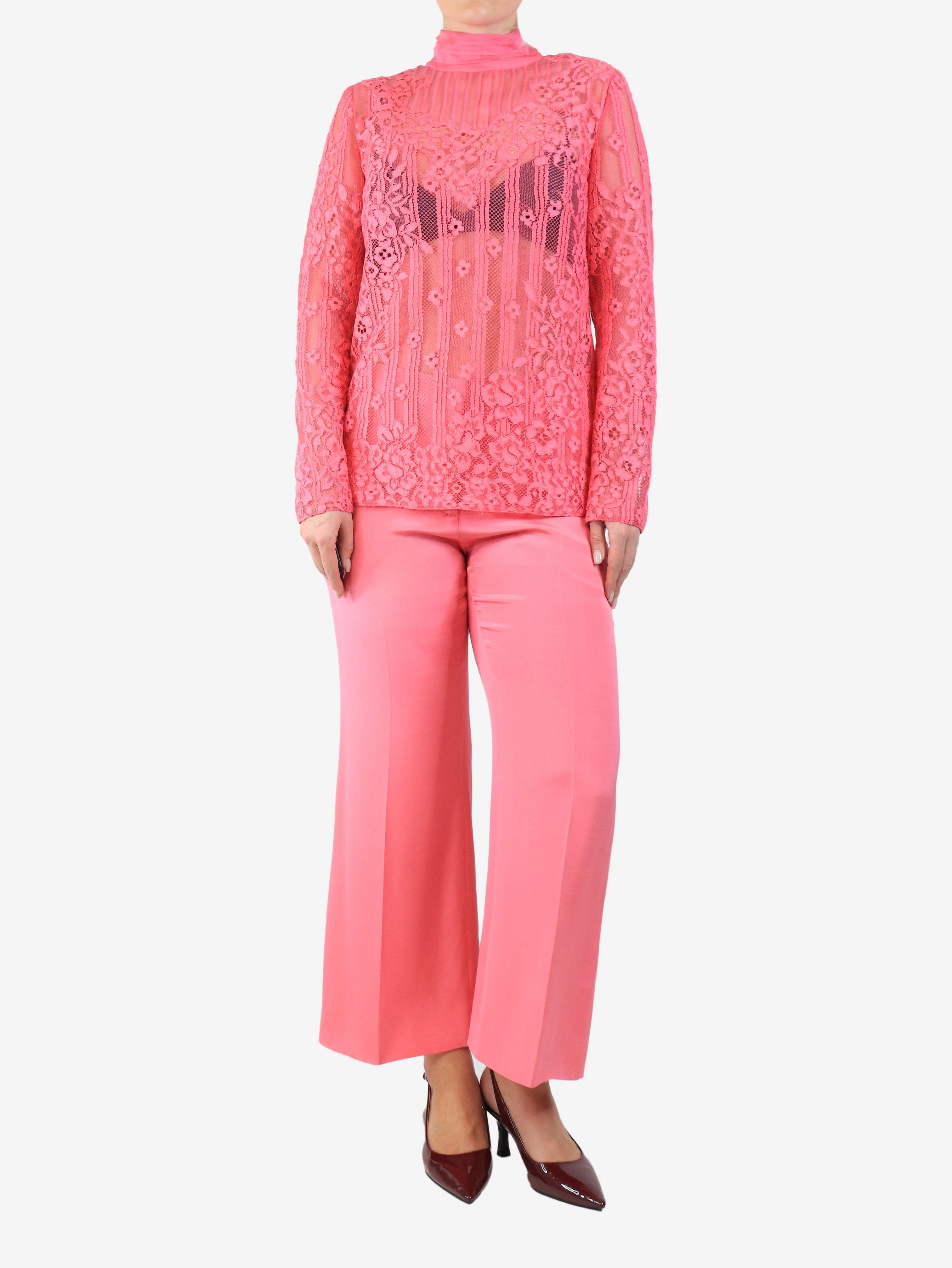 Pink lace blouse and trouser set - size UK 10