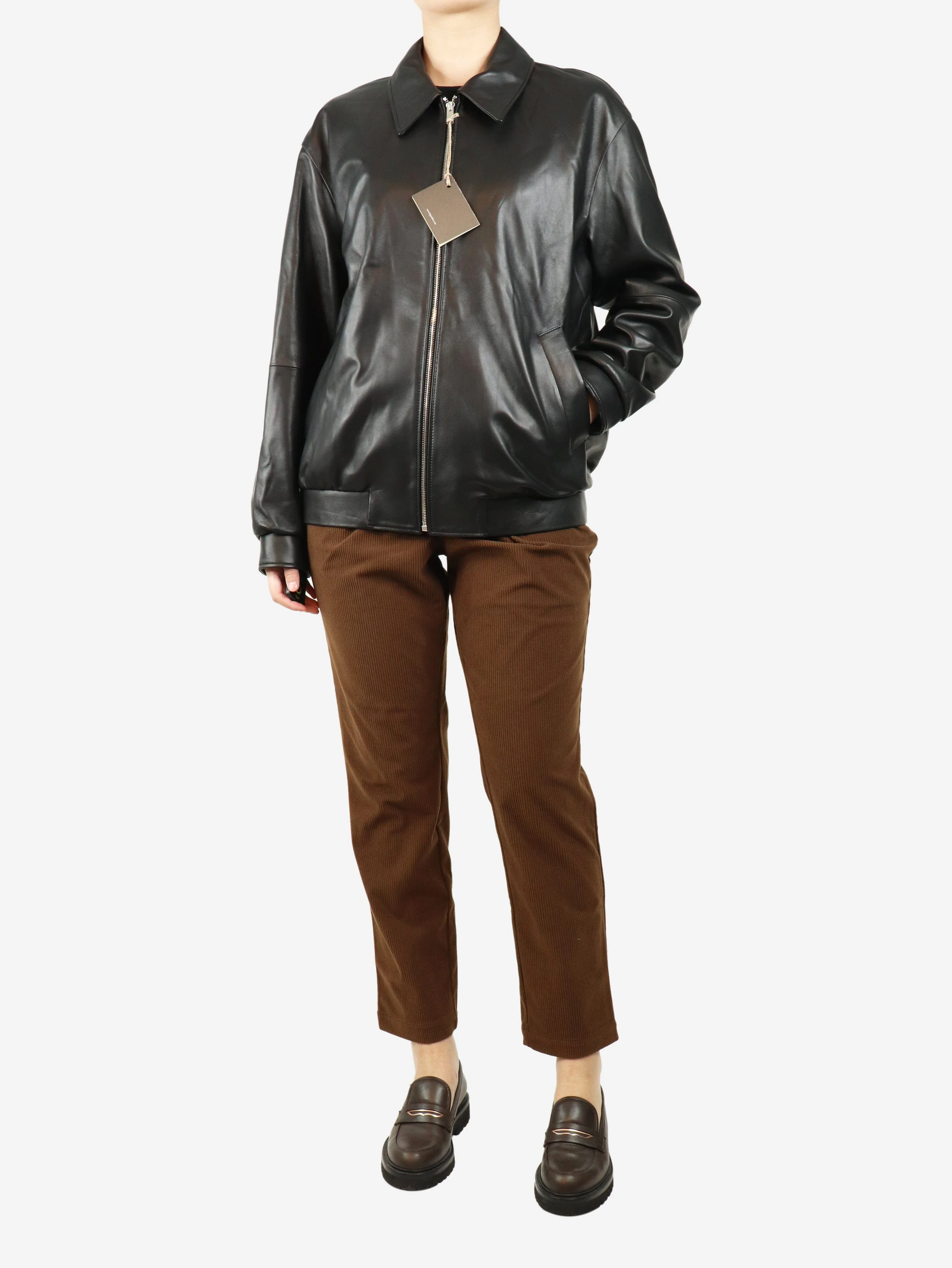 Brown corduroy tapered trousers - size S - Image 2