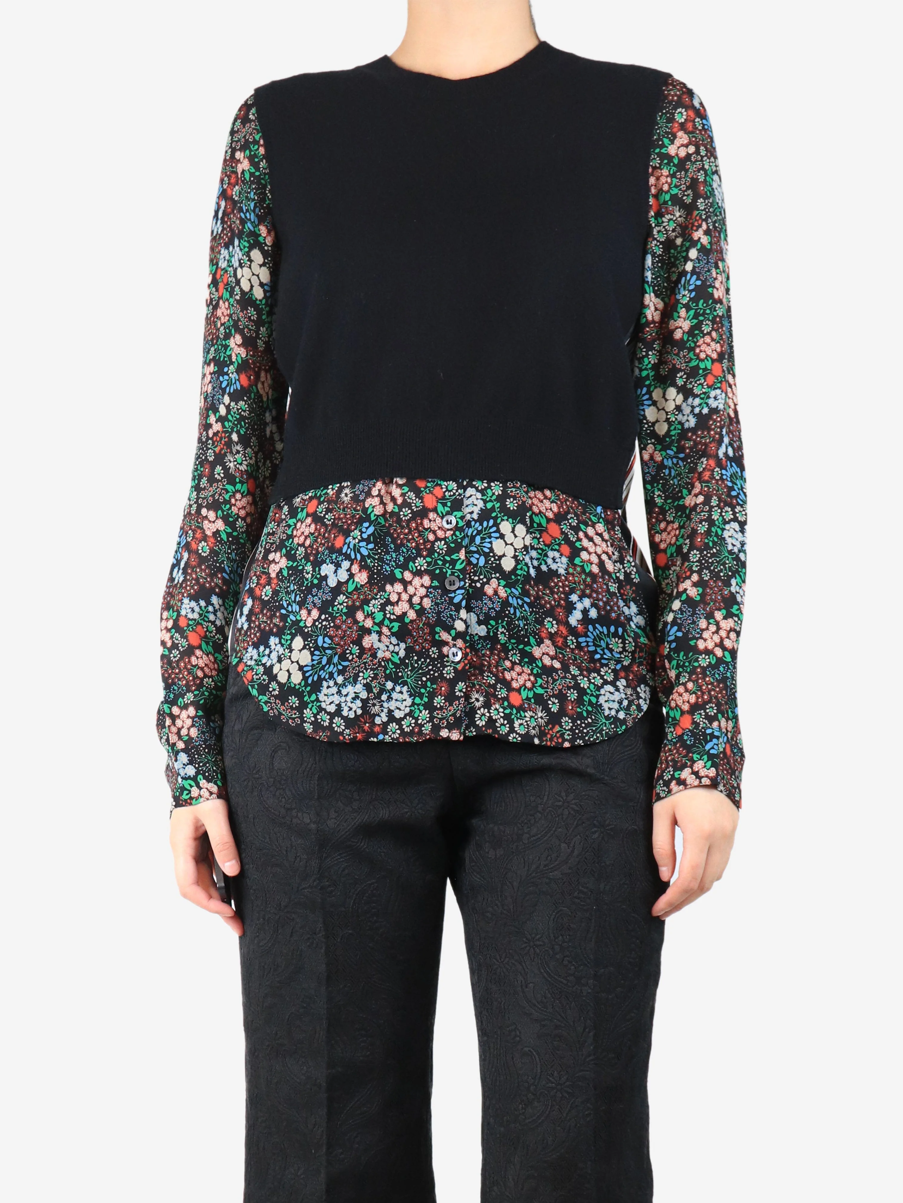 Black cashmere and silk floral jumper - size M - Image 3