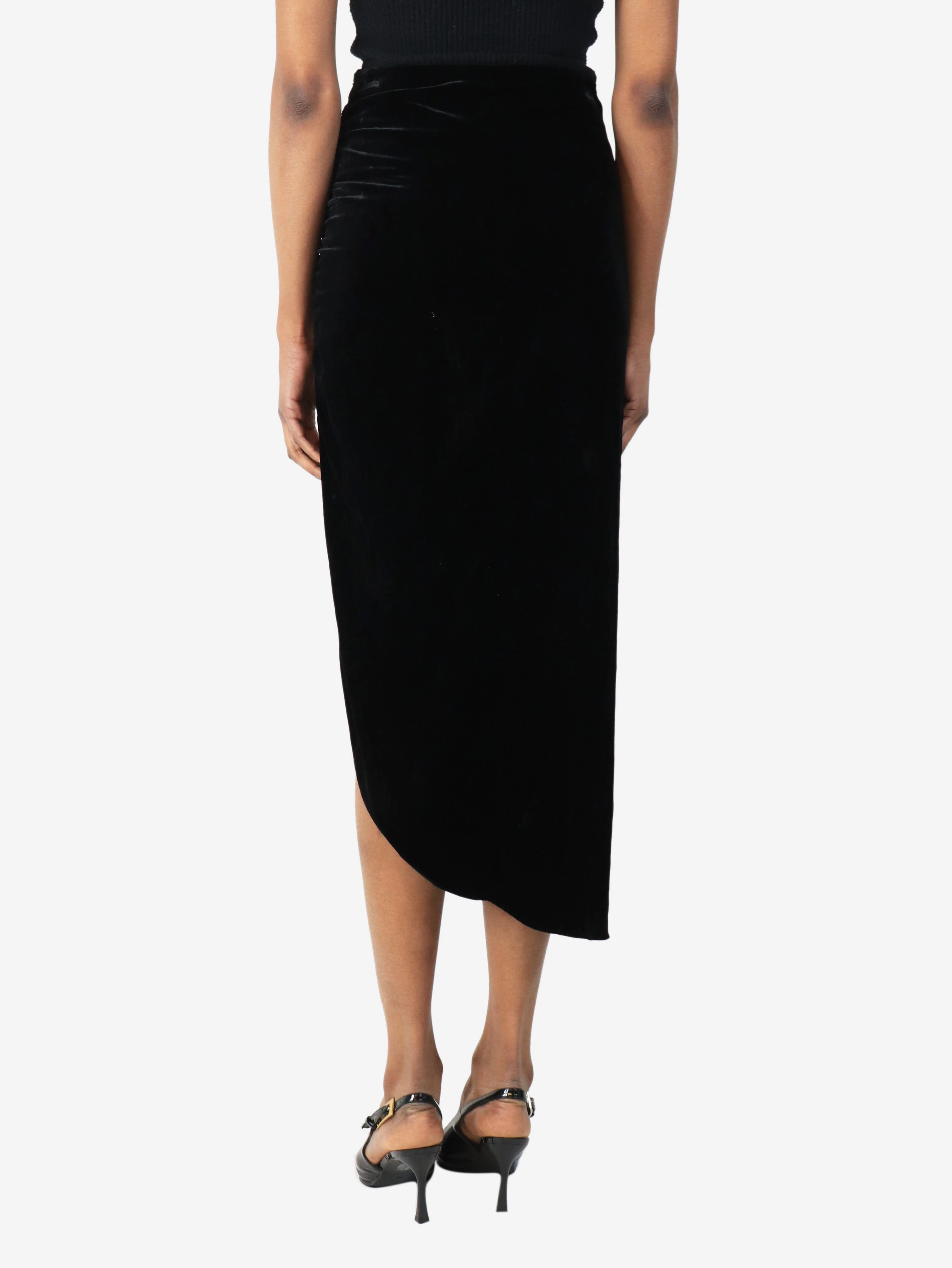 Black ruched velvet midi skirt - size UK 4 - Image 3