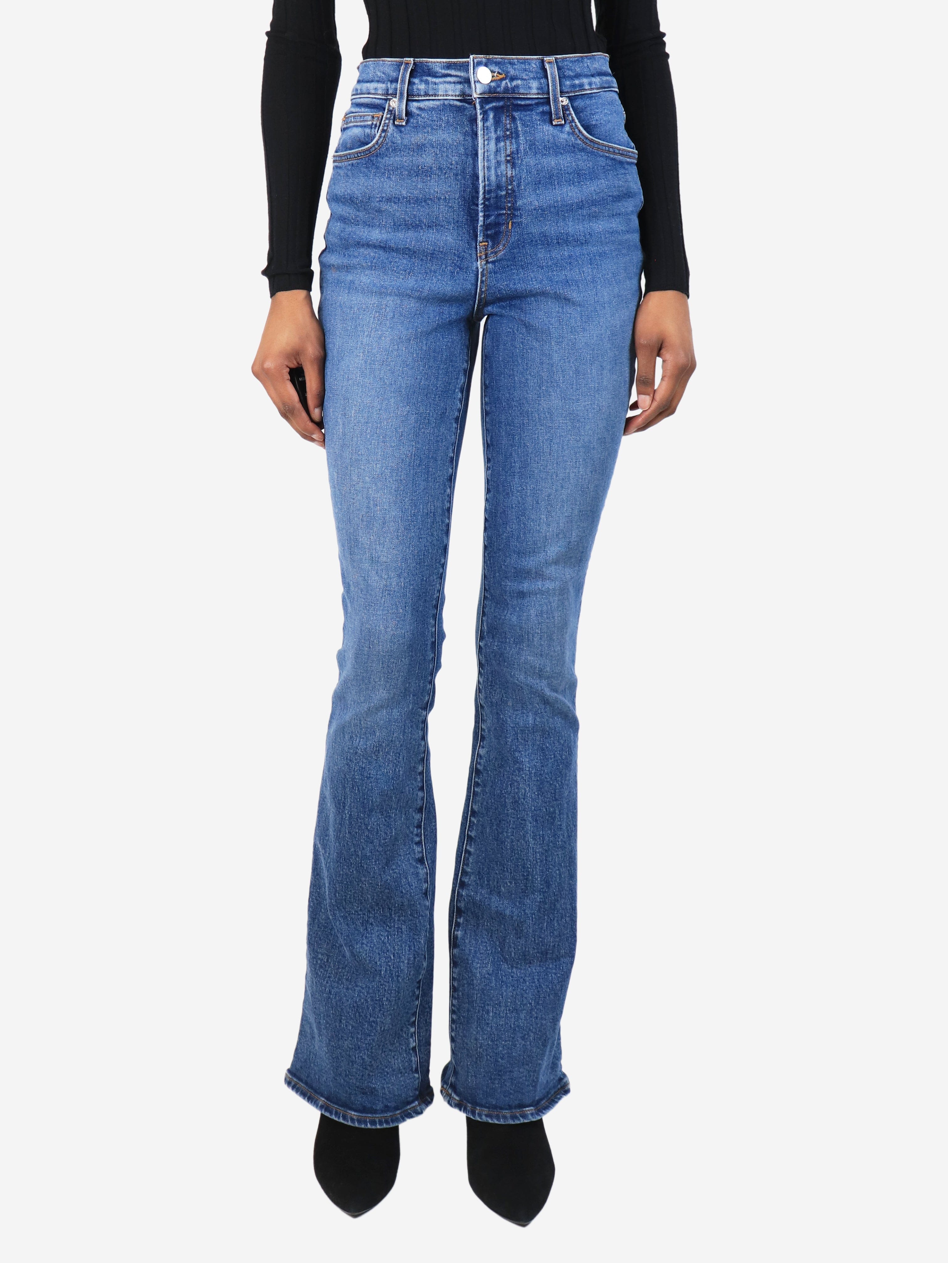 Blue high-rise skinny flare jeans - size UK 8
