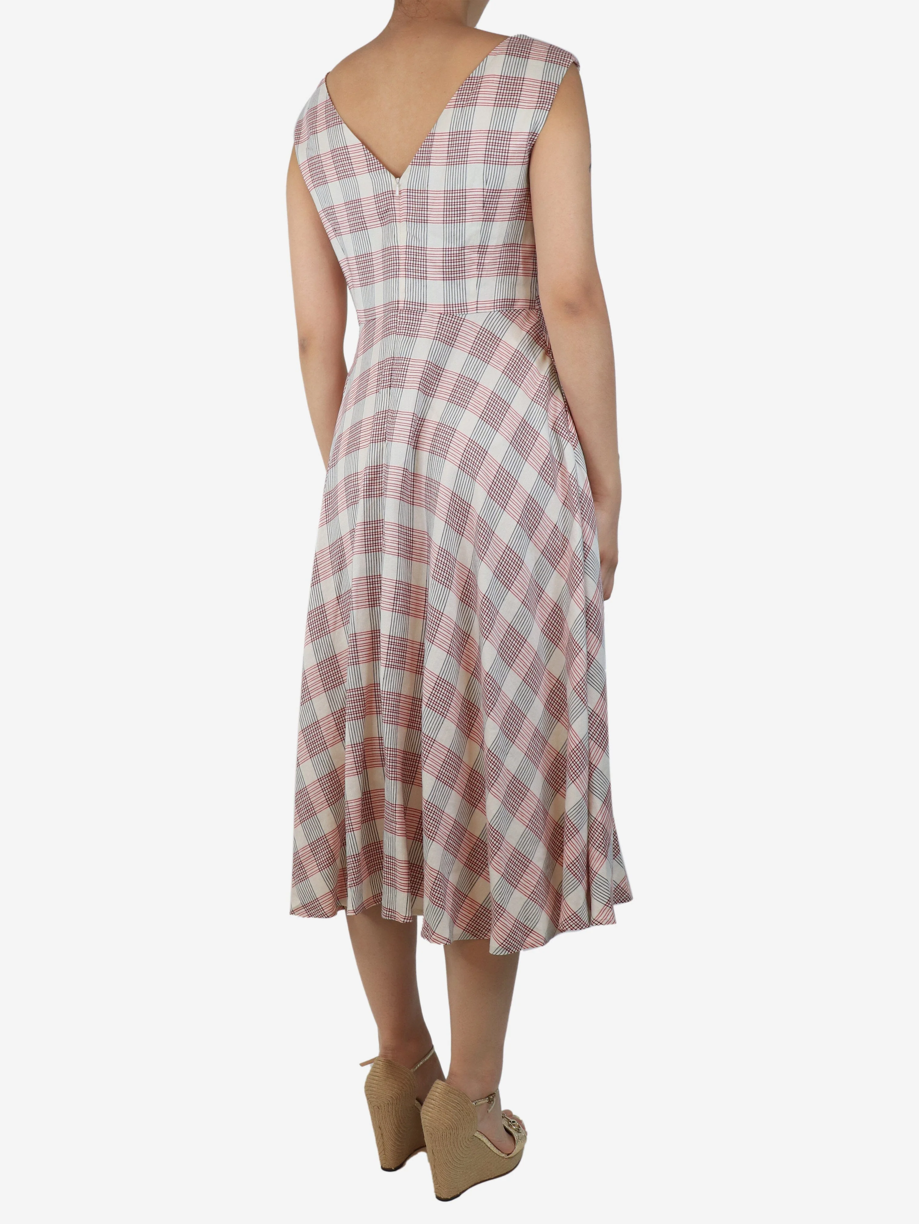 Cream and red plaid midi dress - size UK 12 - Image 2
