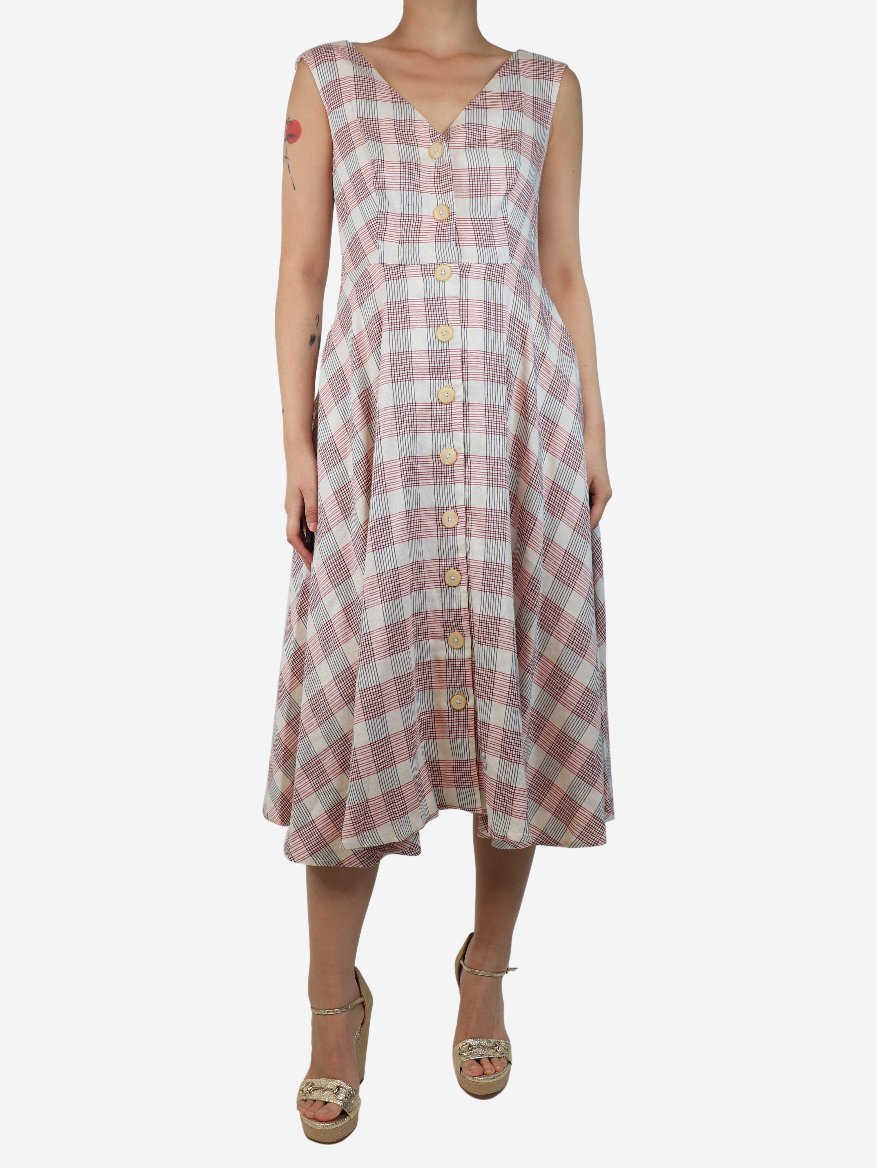 Cream and red plaid midi dress - size UK 12 - Image 3