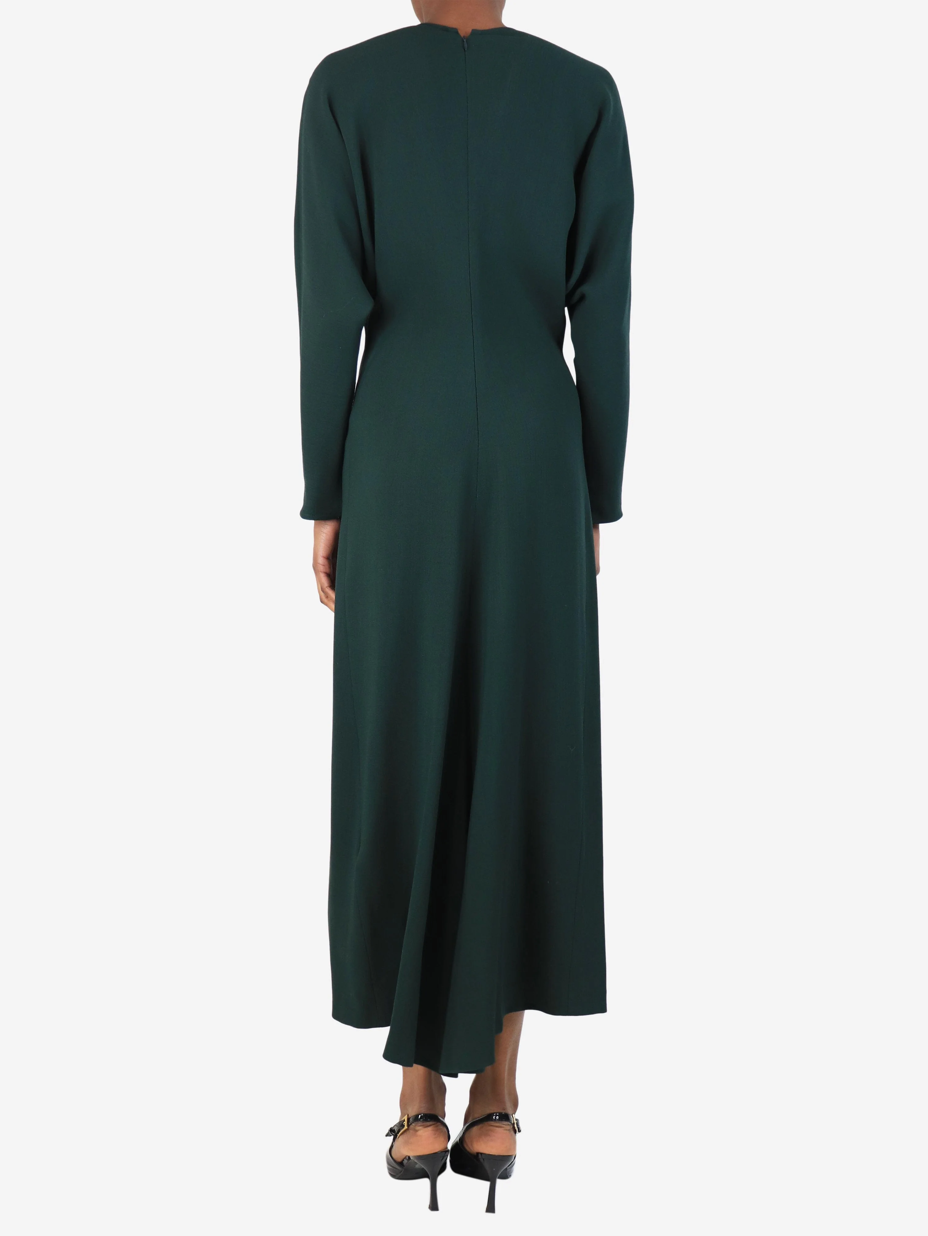 Dark green wool-blend crepe midi dress - size UK 6 - Image 2
