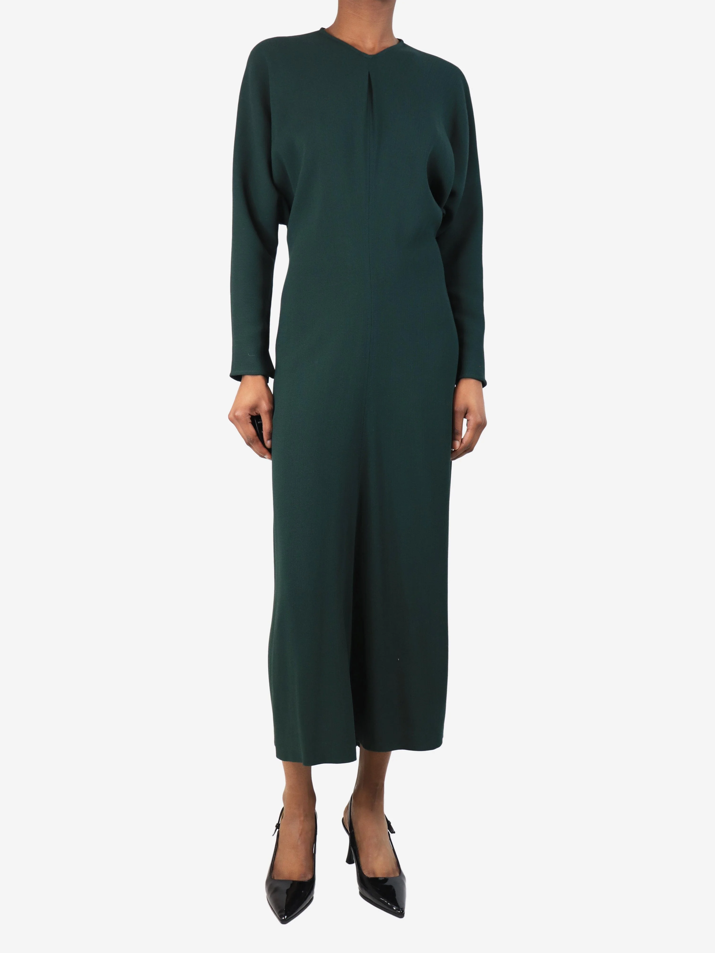 Dark green wool-blend crepe midi dress - size UK 6 - Image 3