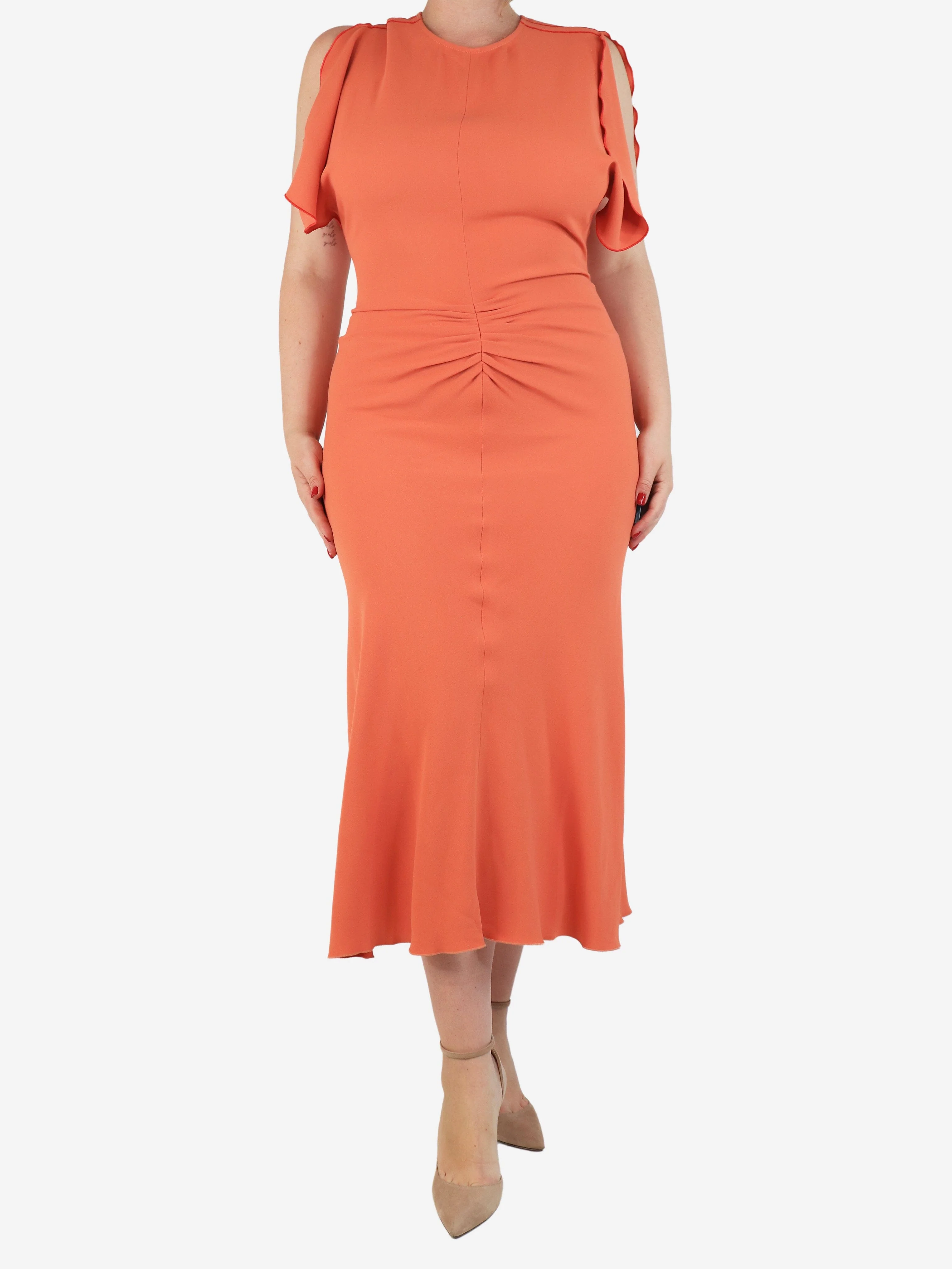 Orange ruched dress - size UK 12