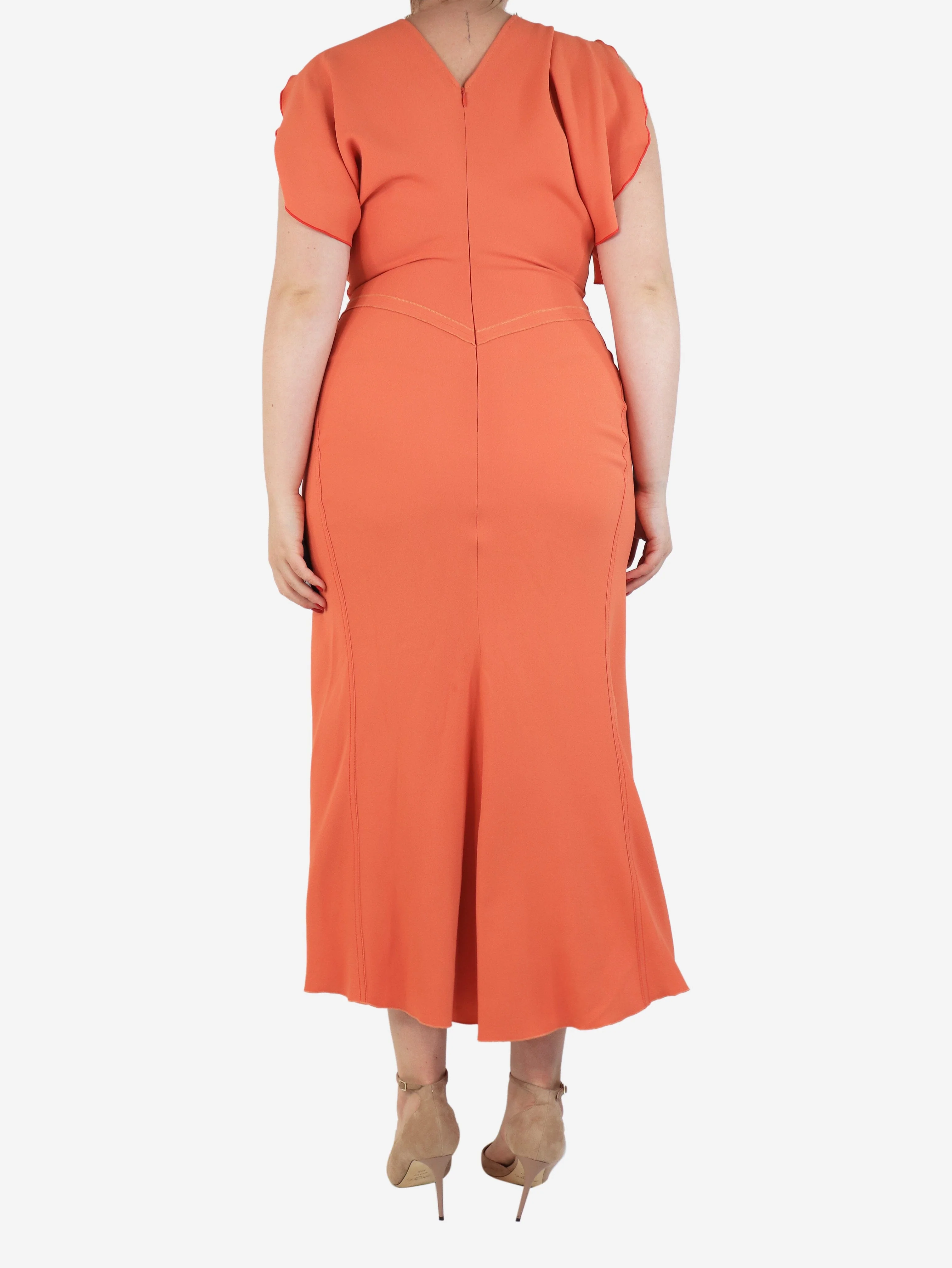 Orange ruched dress - size UK 12 - Image 2