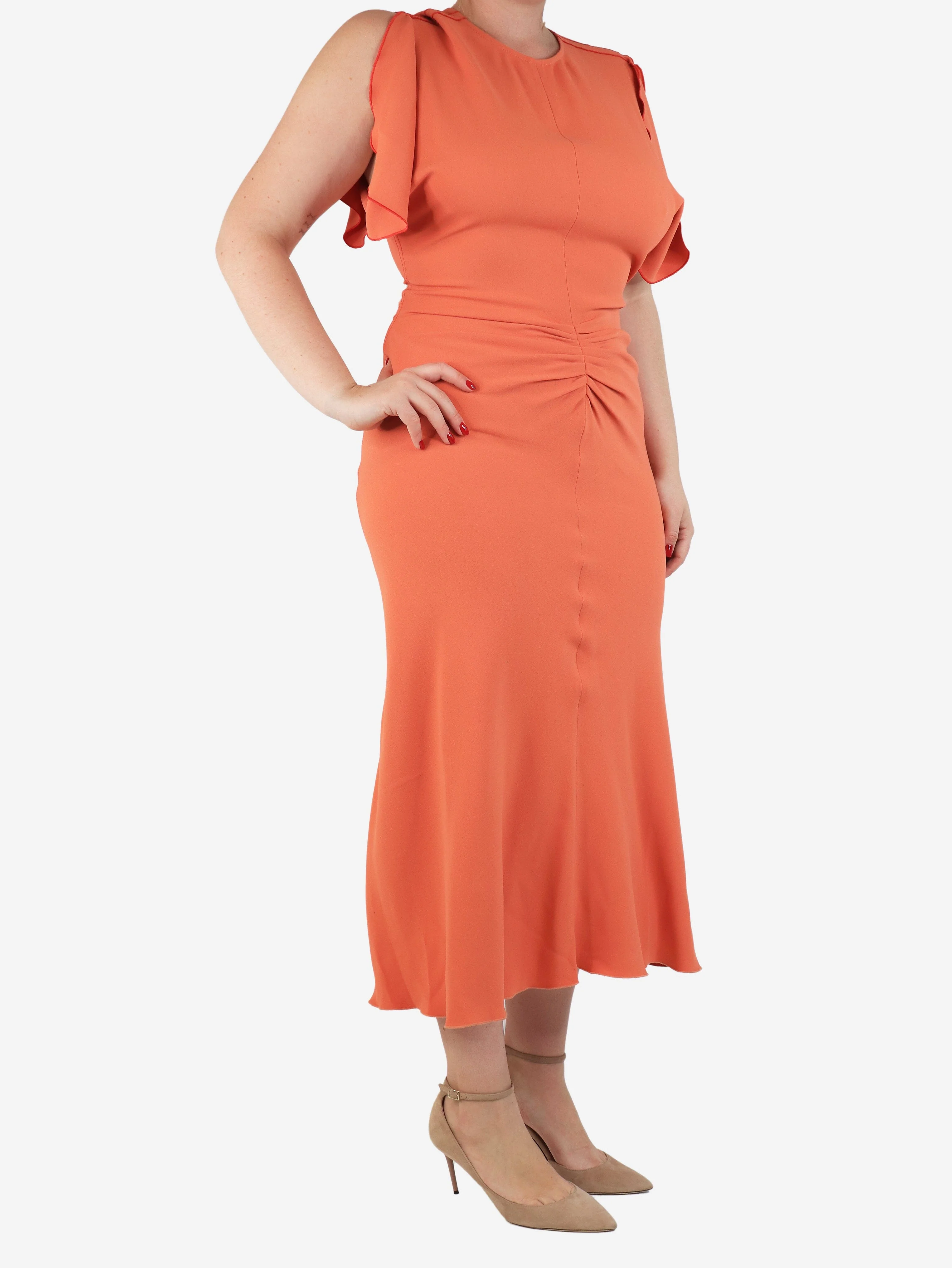 Orange ruched dress - size UK 12 - Image 3