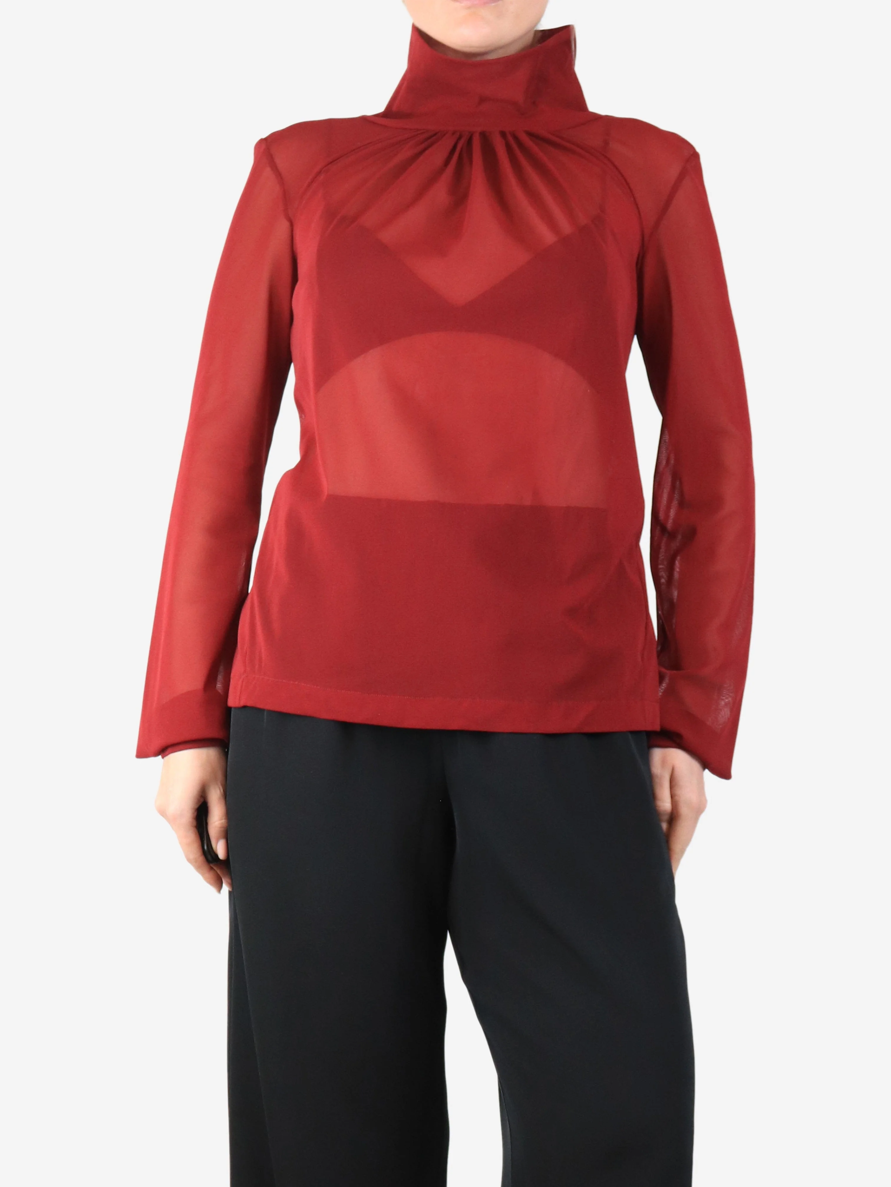 Red mesh long sleeved top - size UK 8