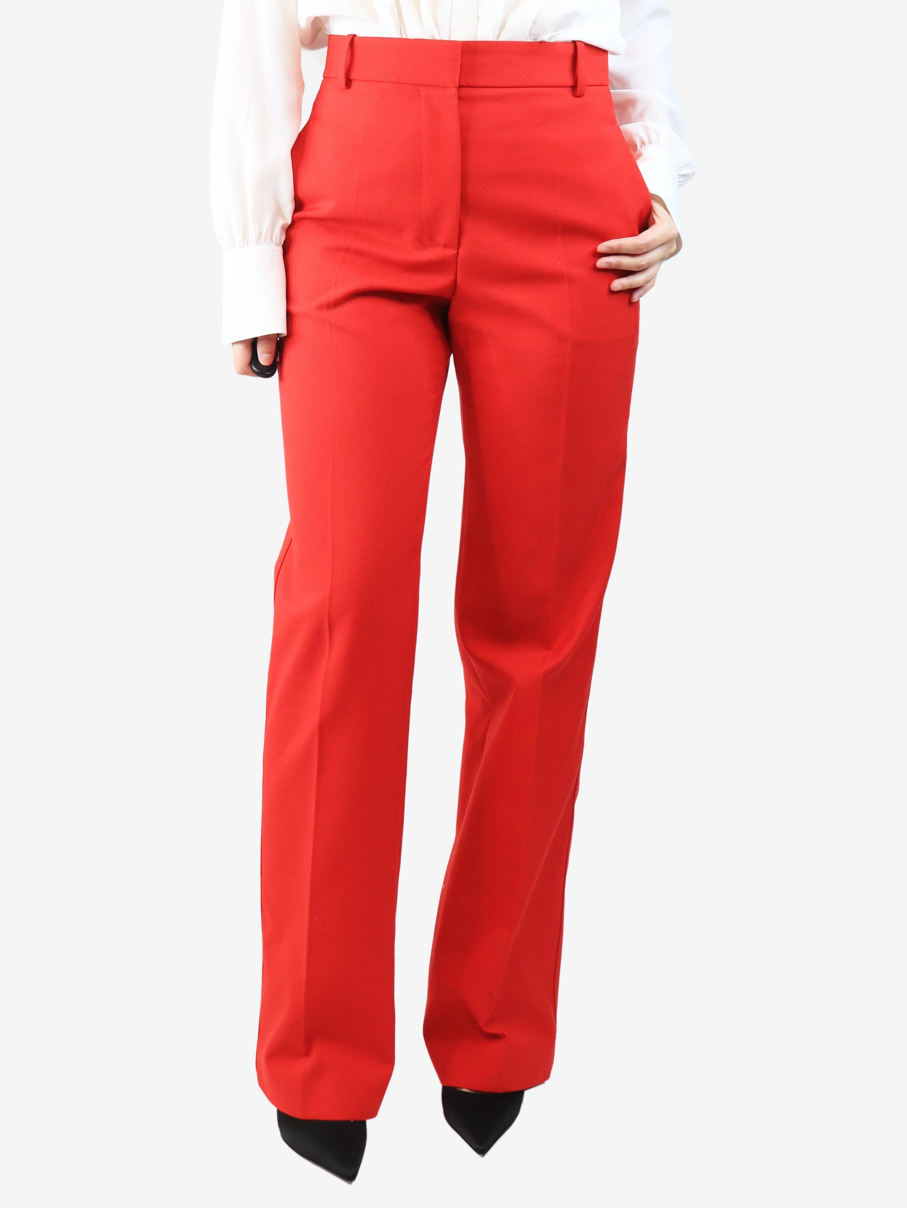 Red straight-leg trousers - size UK 10