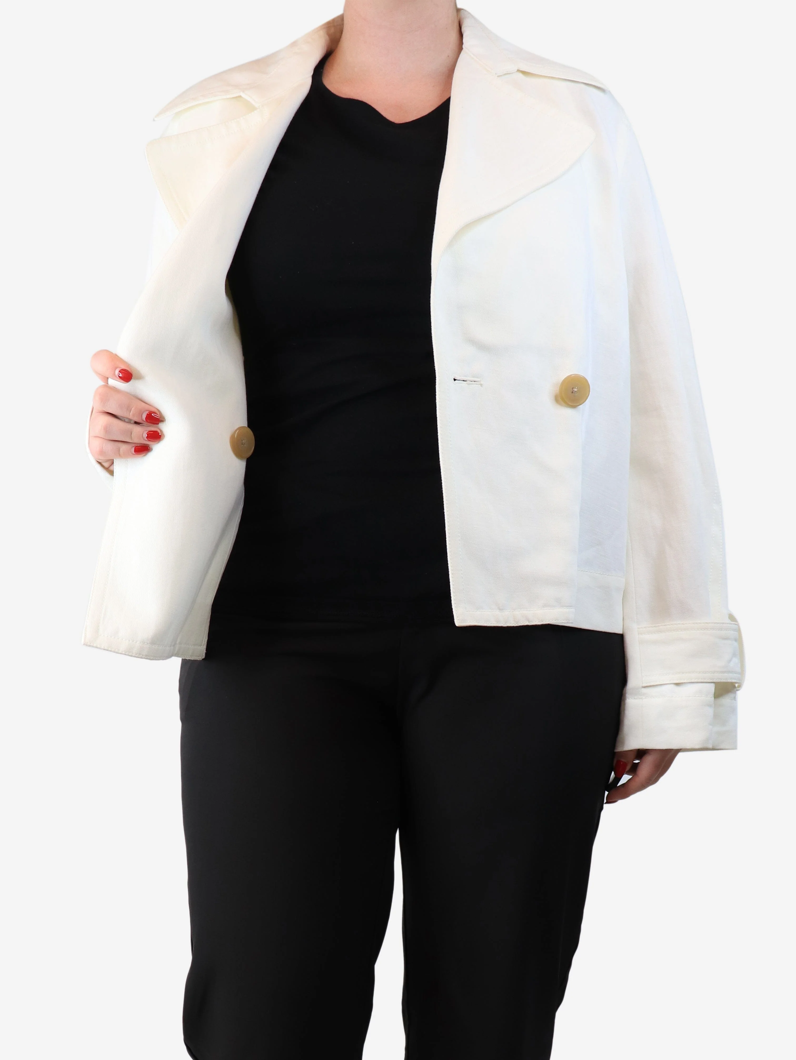 Cream linen and cotton-blend jacket - size M - Image 4