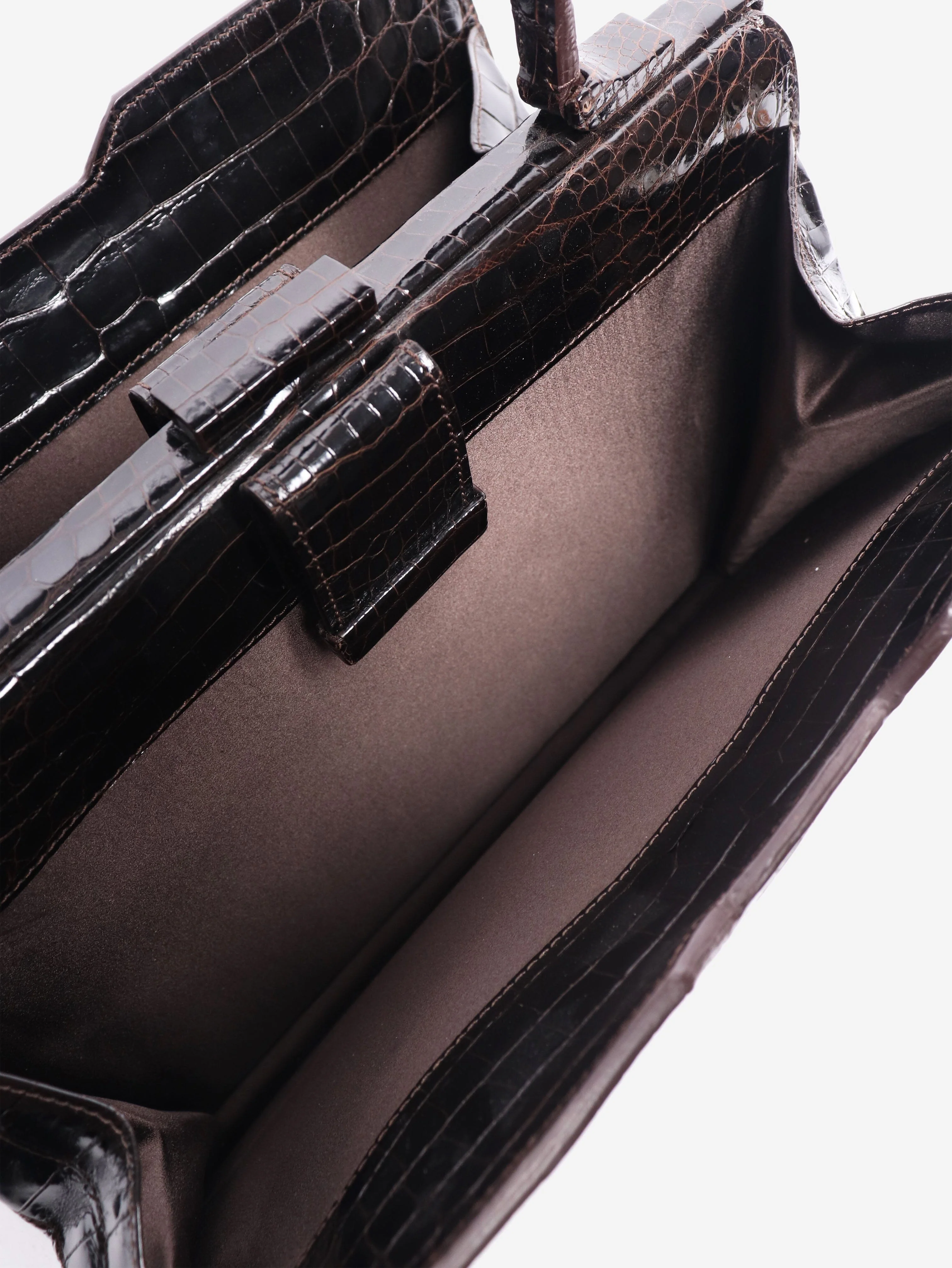 Vintage 90s brown reptile effect top handle bag - Image 6