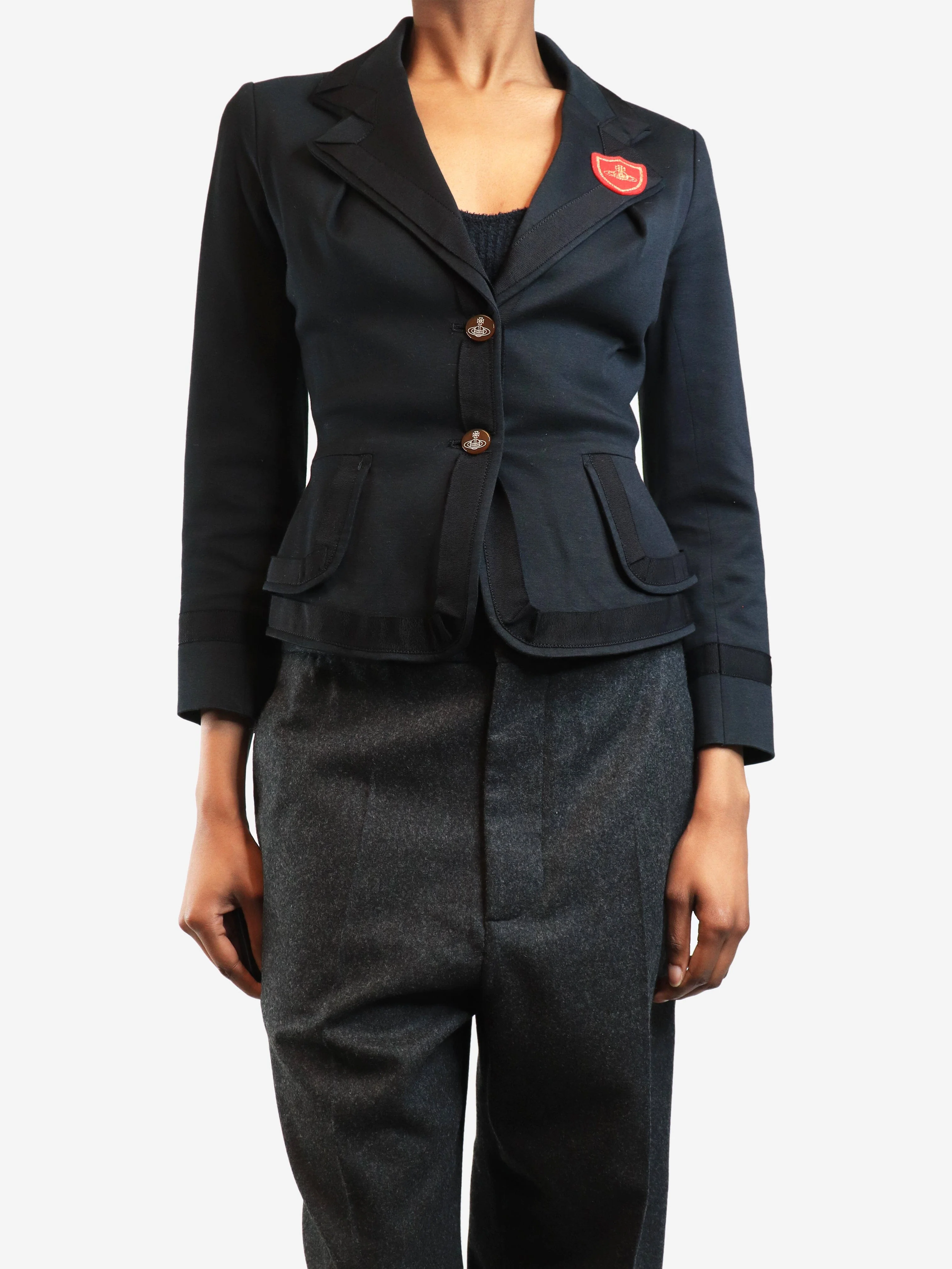 Vintage black fitted school blazer - size UK 6
