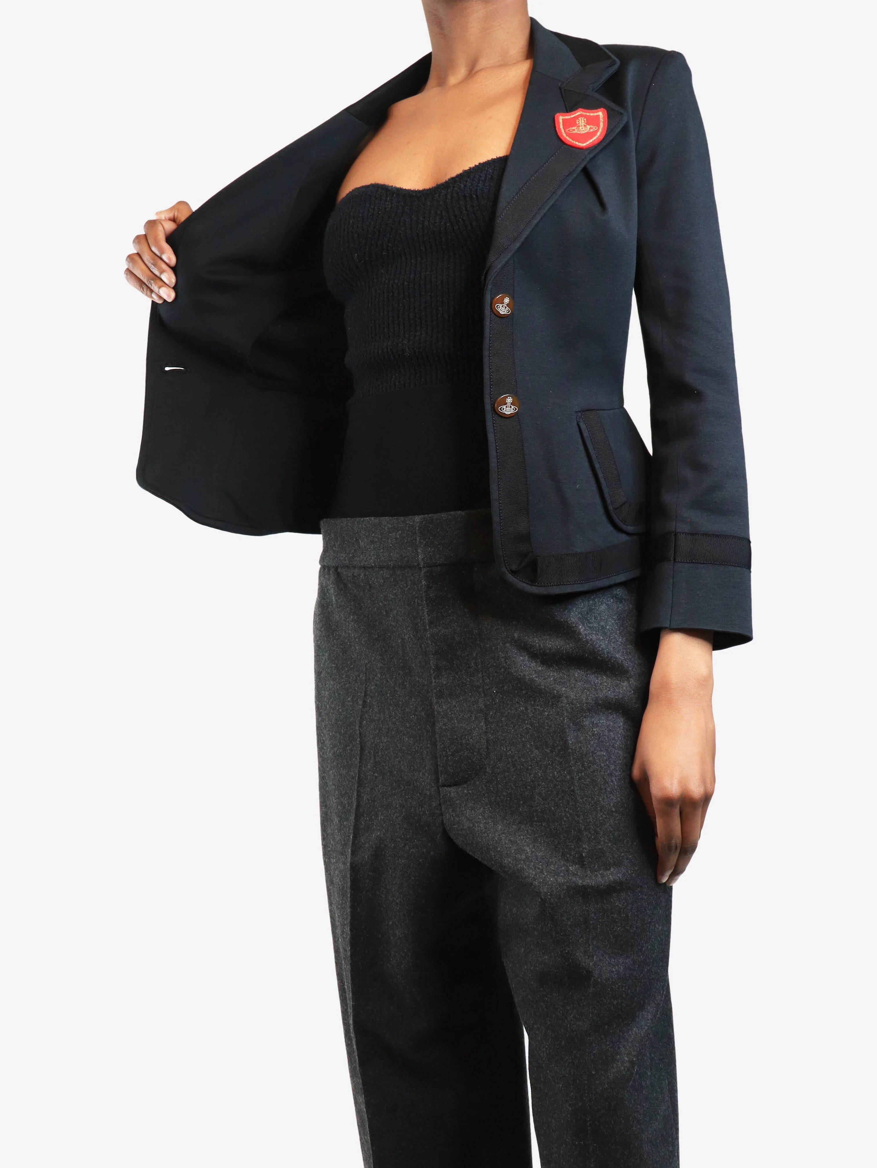 Vintage black fitted school blazer - size UK 6 - Image 3