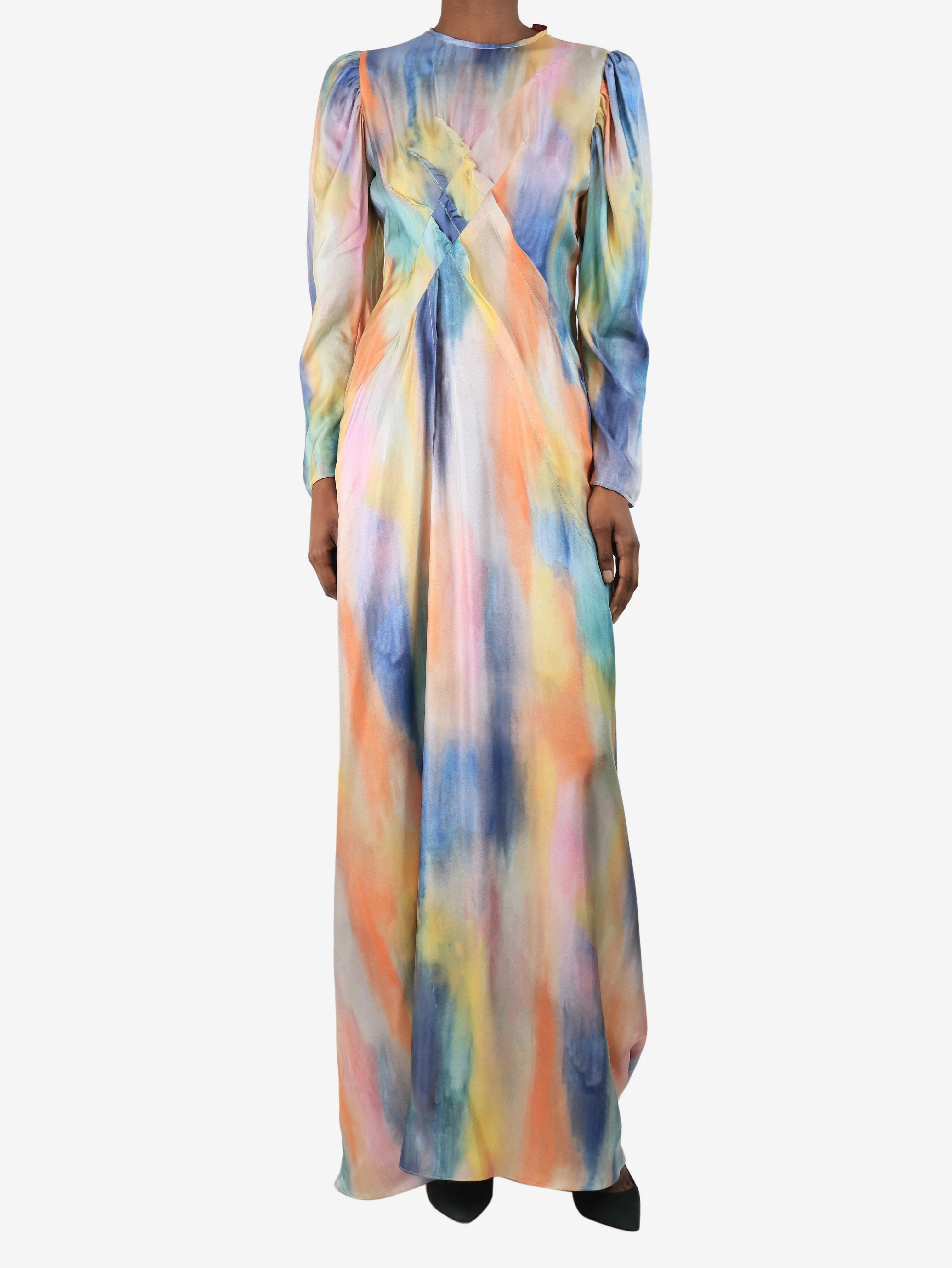 Virginia printed silk twill maxi dress - size UK 6