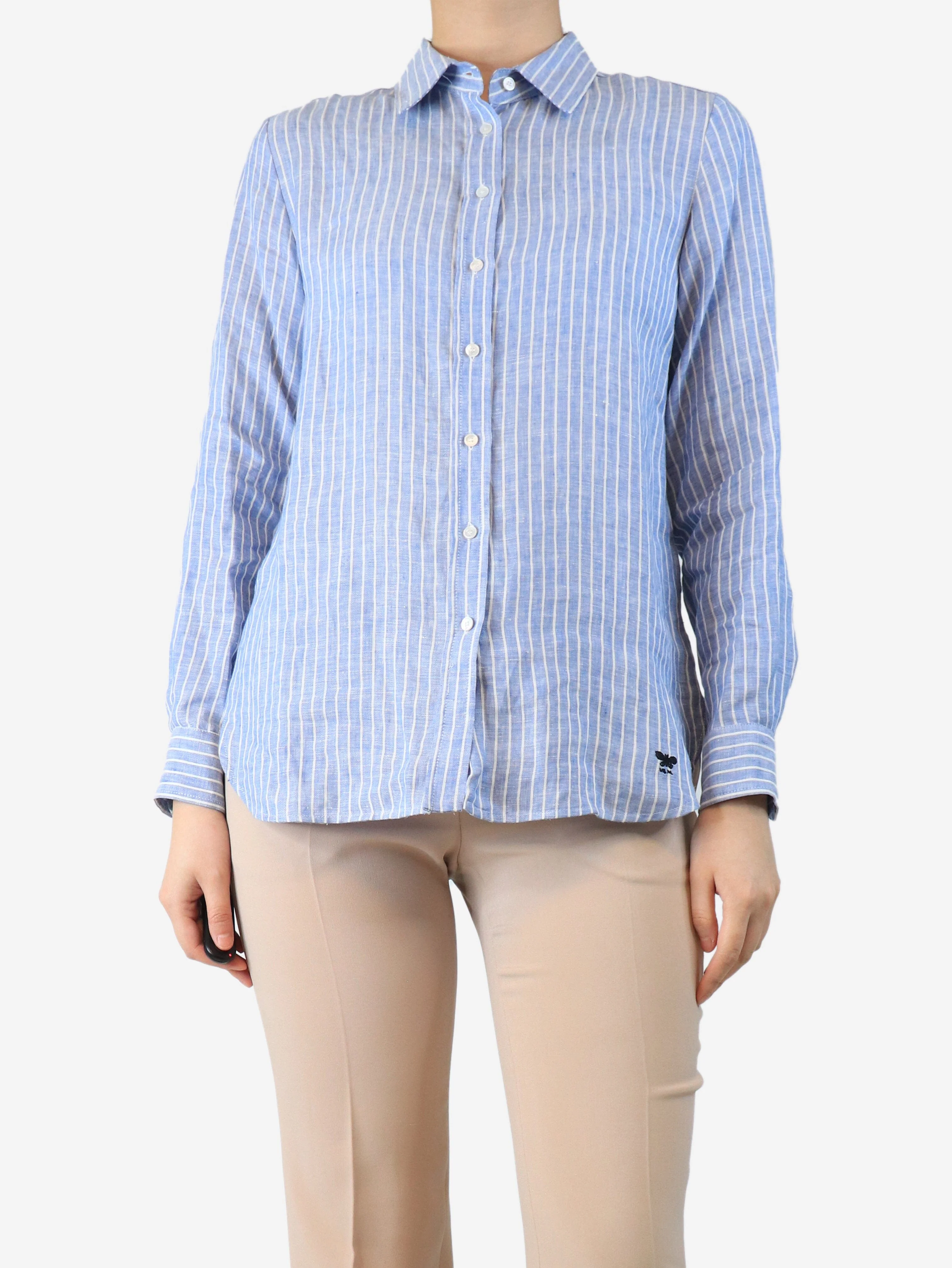 Blue and white linen stripe shirt - size UK 10