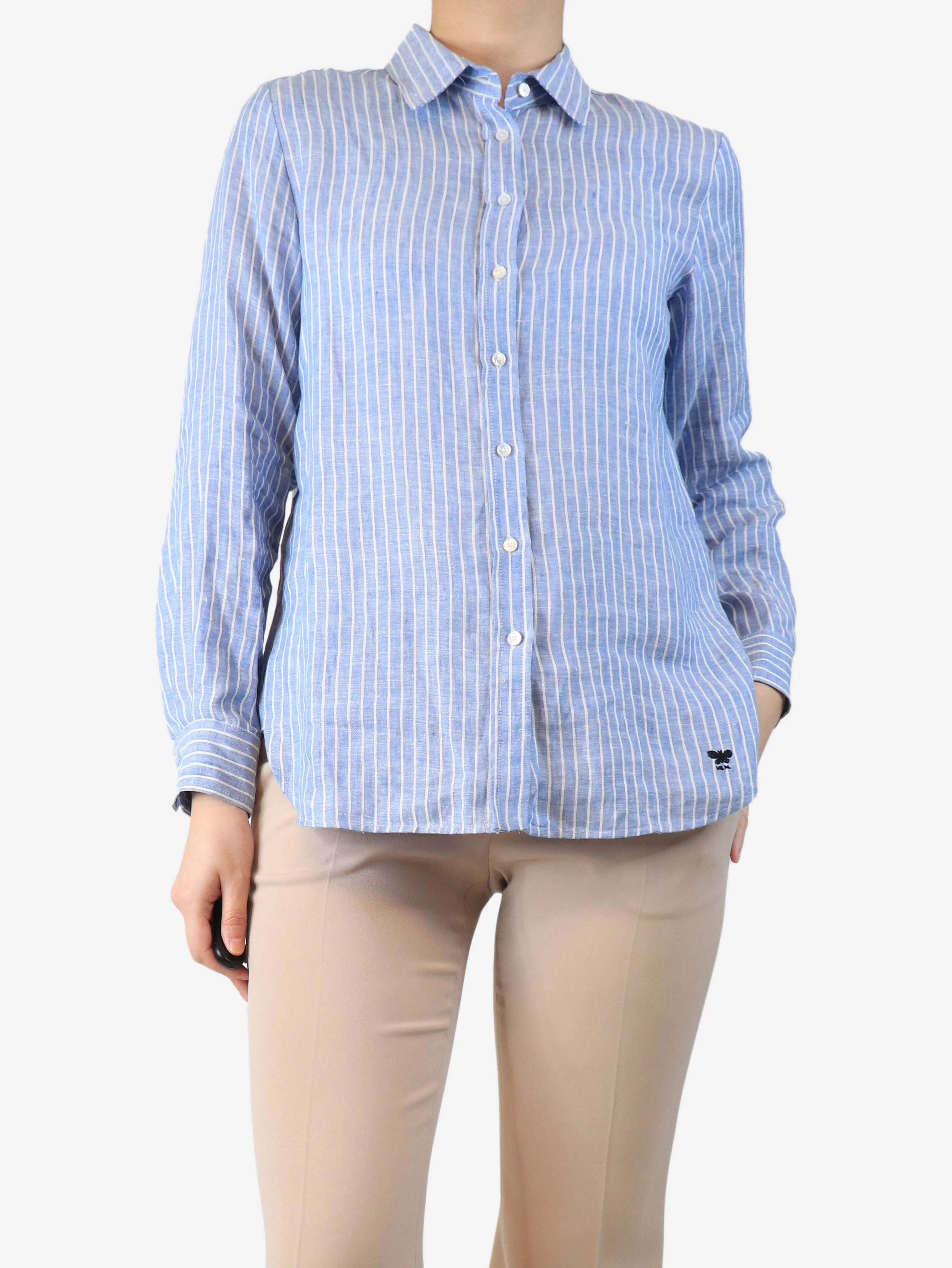 Blue and white linen stripe shirt - size UK 10 - Image 3