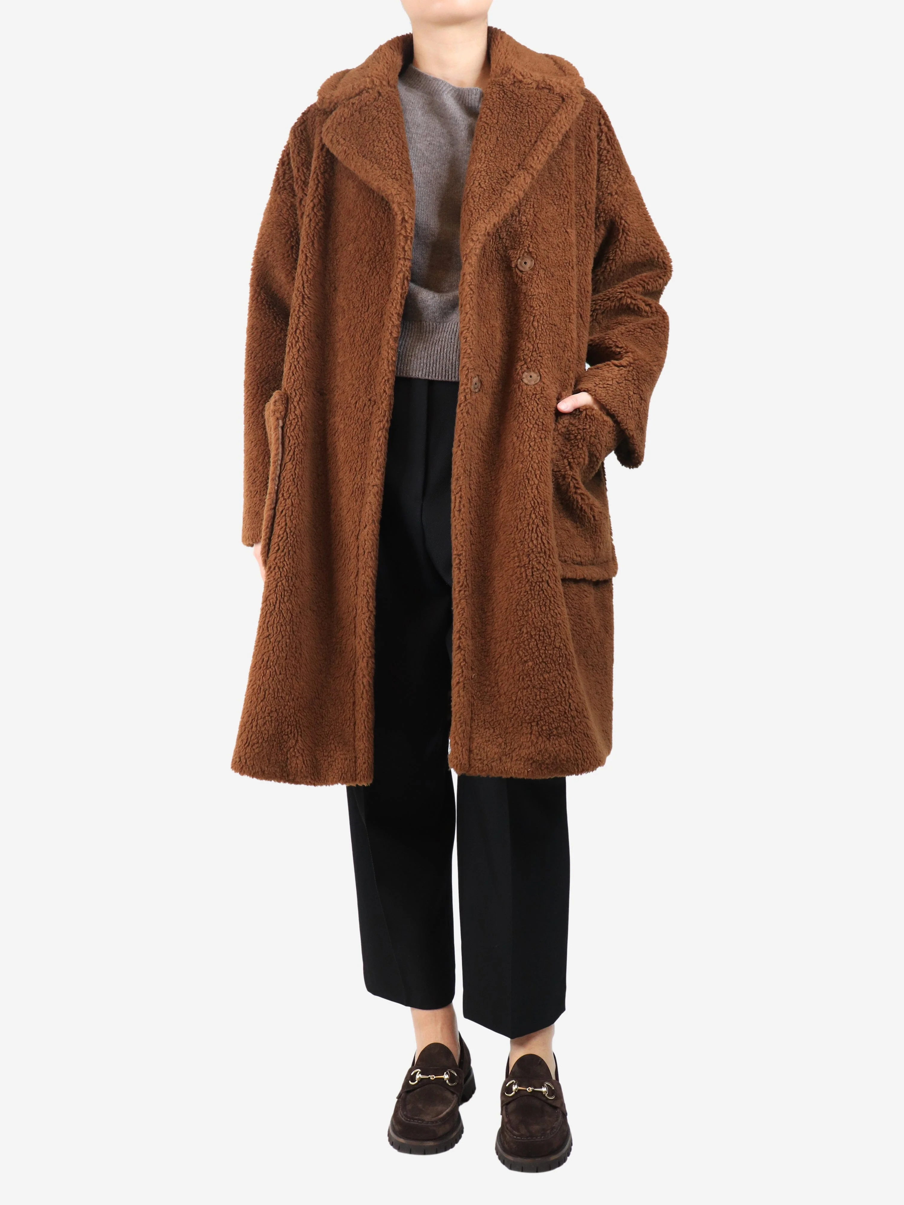 Brown teddy coat - size UK 14 - Image 3